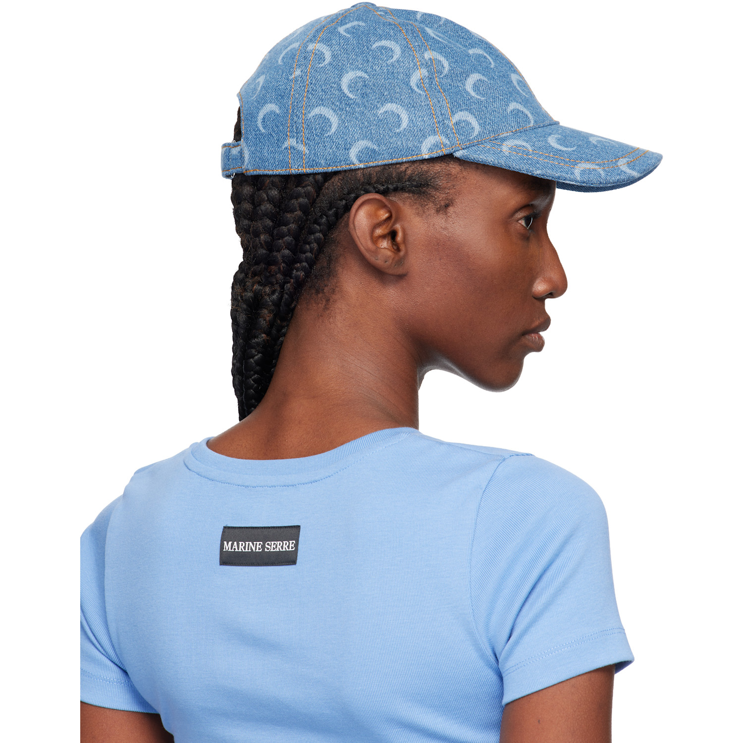  Marine Serre Blue Moon Laser Denim Baseball Cap 