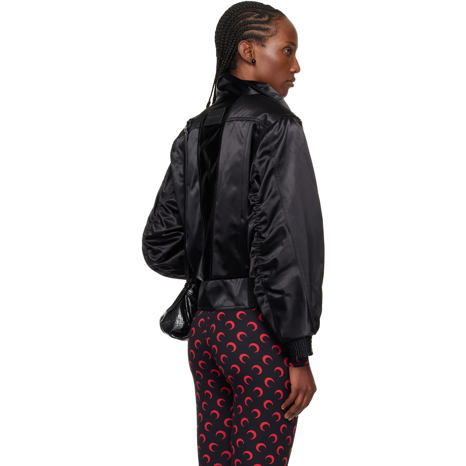  Marine Serre Black Satin Nylon Bomber Jacket 