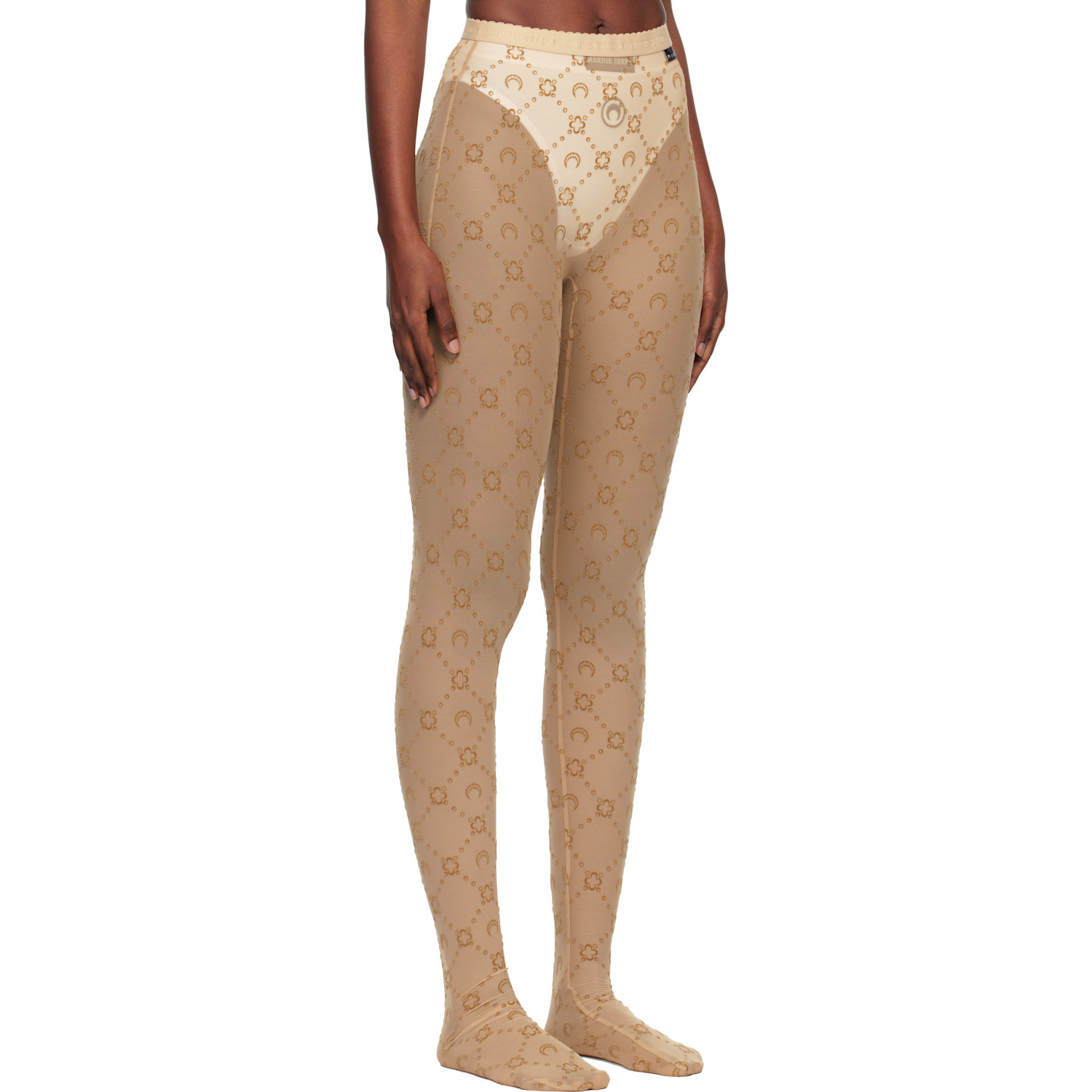  Marine Serre Tan Recycled Mesh Flock Tights 