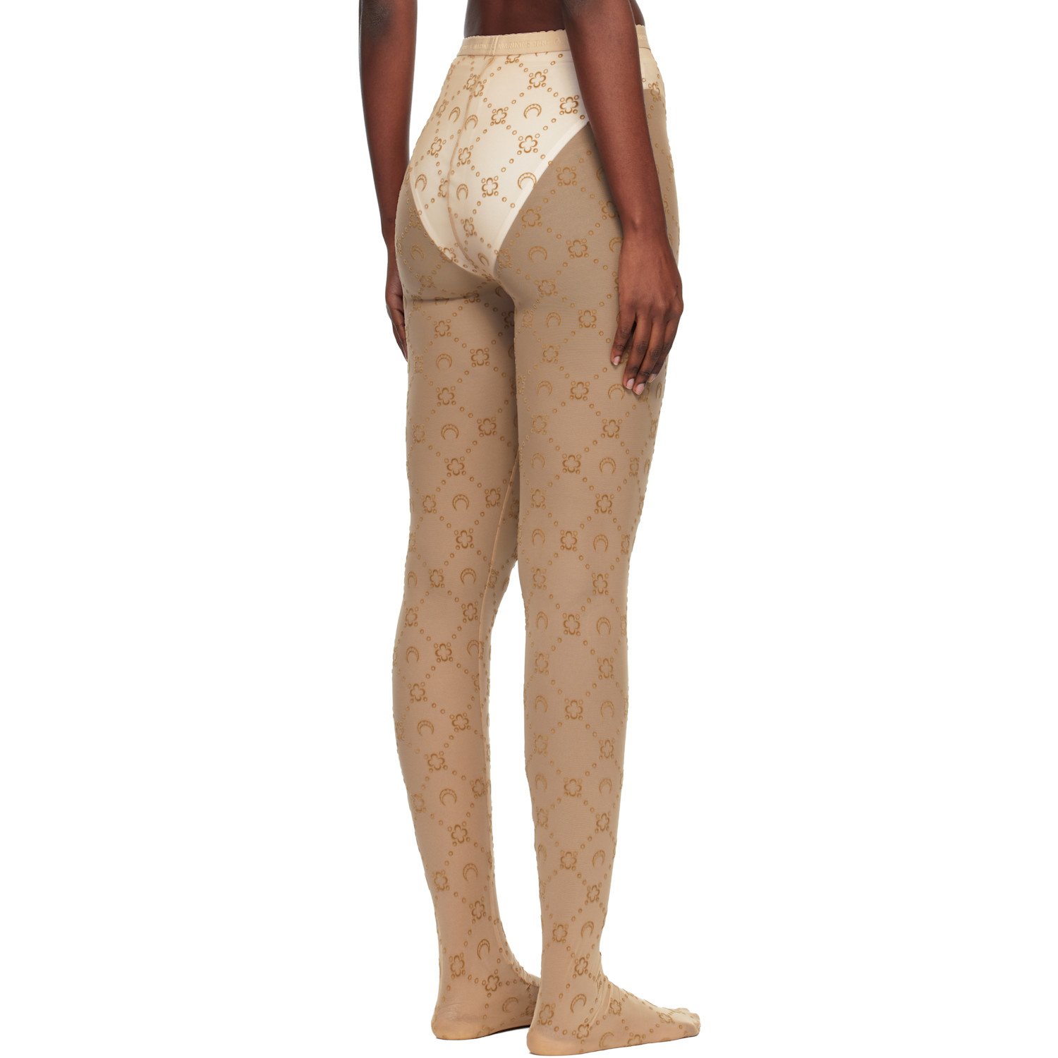  Marine Serre Tan Recycled Mesh Flock Tights 