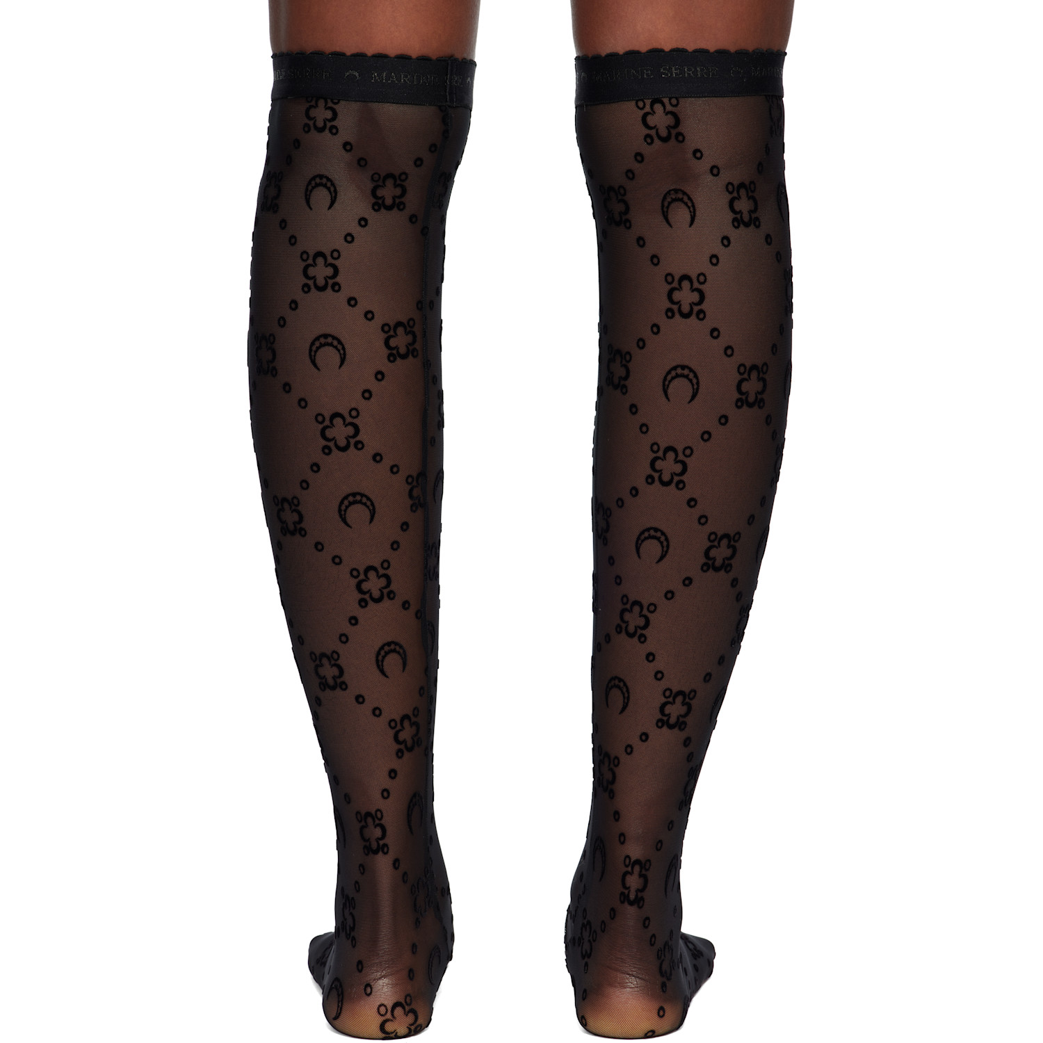  Marine Serre Black Moonogram Mesh Flock Long Socks 