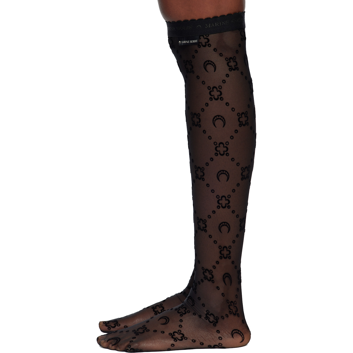  Marine Serre Black Moonogram Mesh Flock Long Socks 