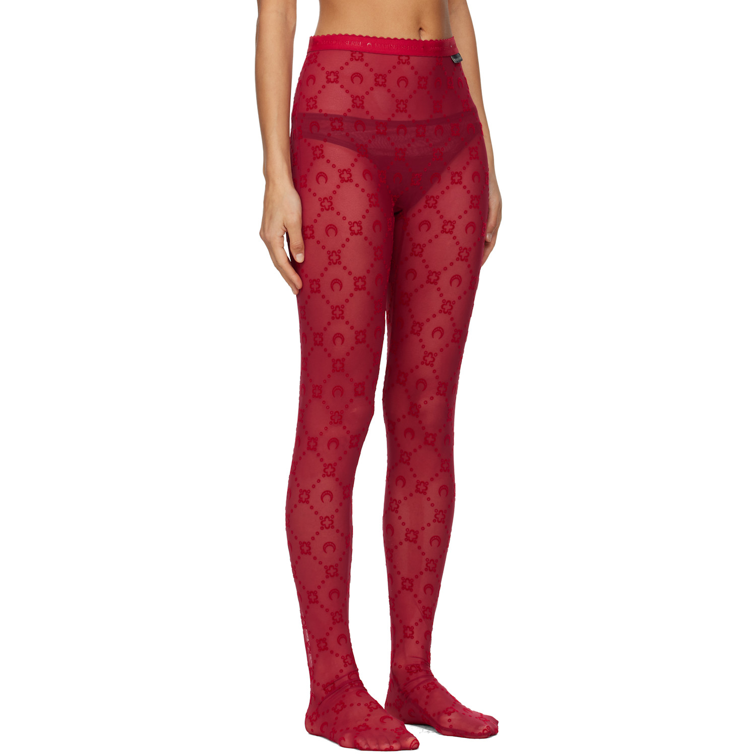  Marine Serre Red Moonogram Mesh Flock Tights 