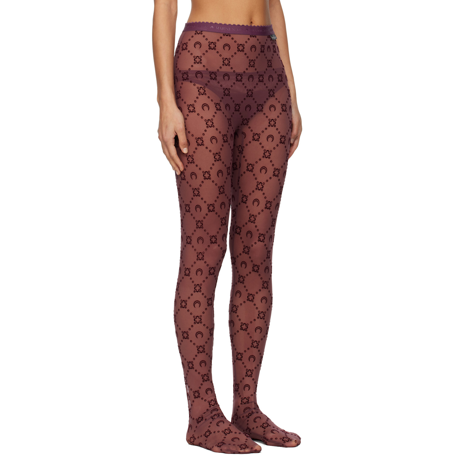  Marine Serre Burgundy Moonogram Mesh Flock Tights 