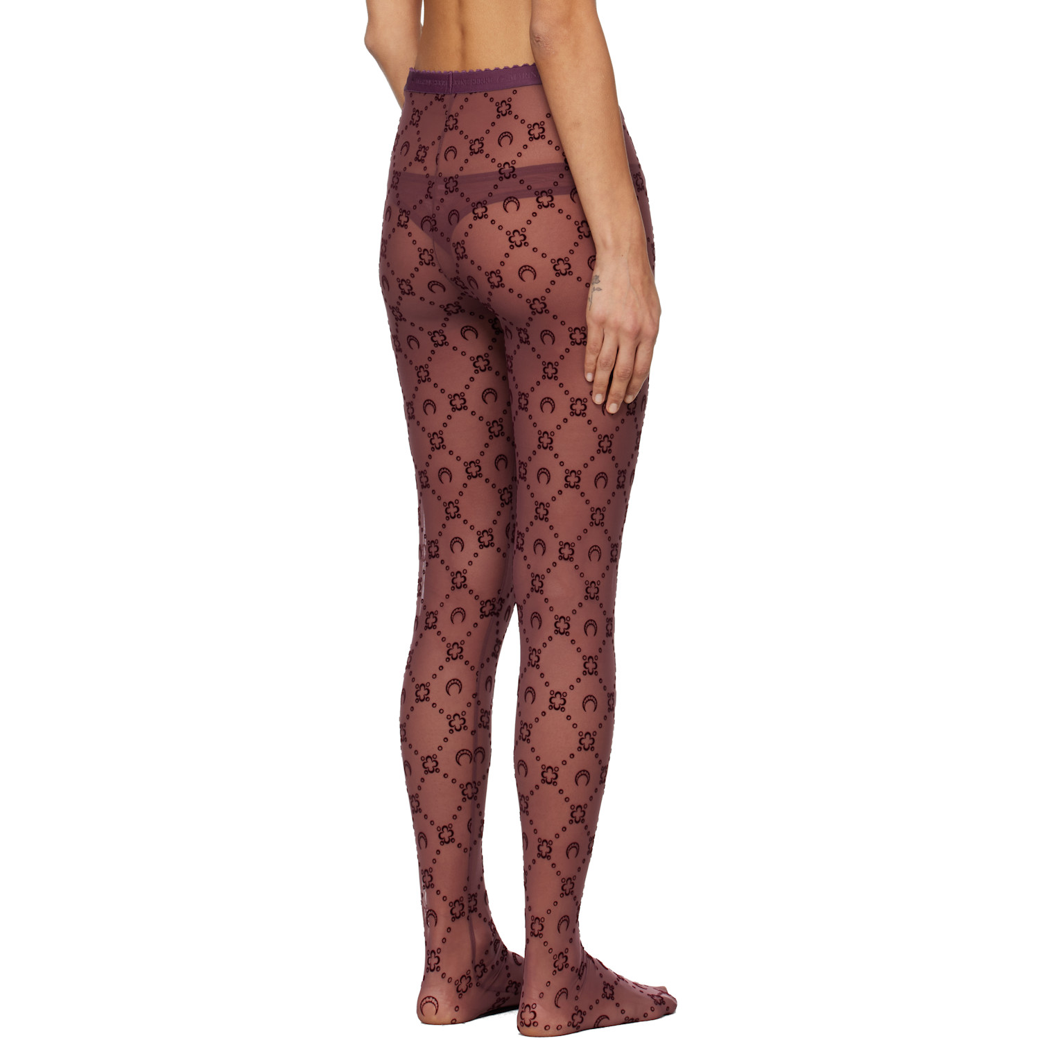  Marine Serre Burgundy Moonogram Mesh Flock Tights 