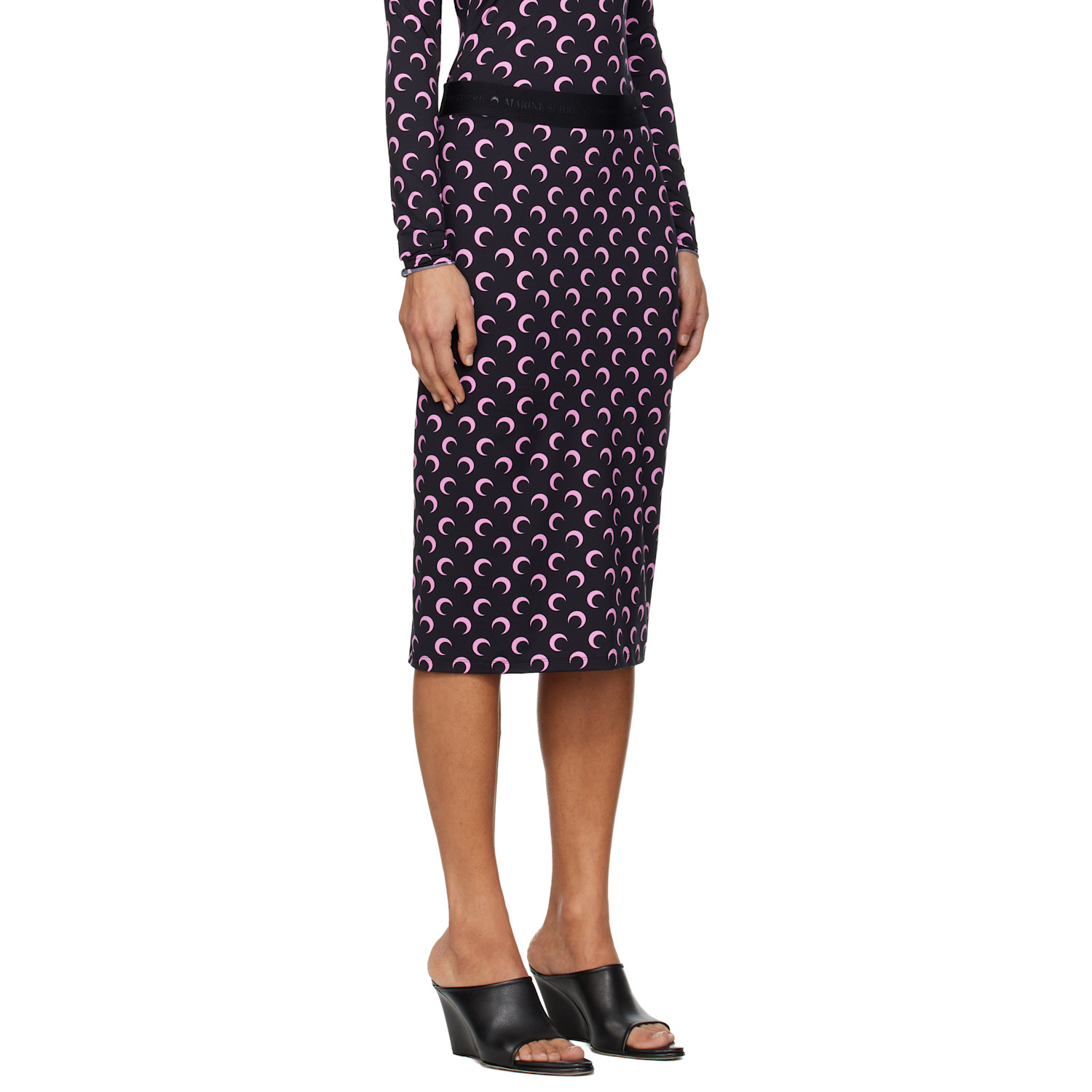  Marine Serre Black Moon Printed Jersey Midi Skirt 