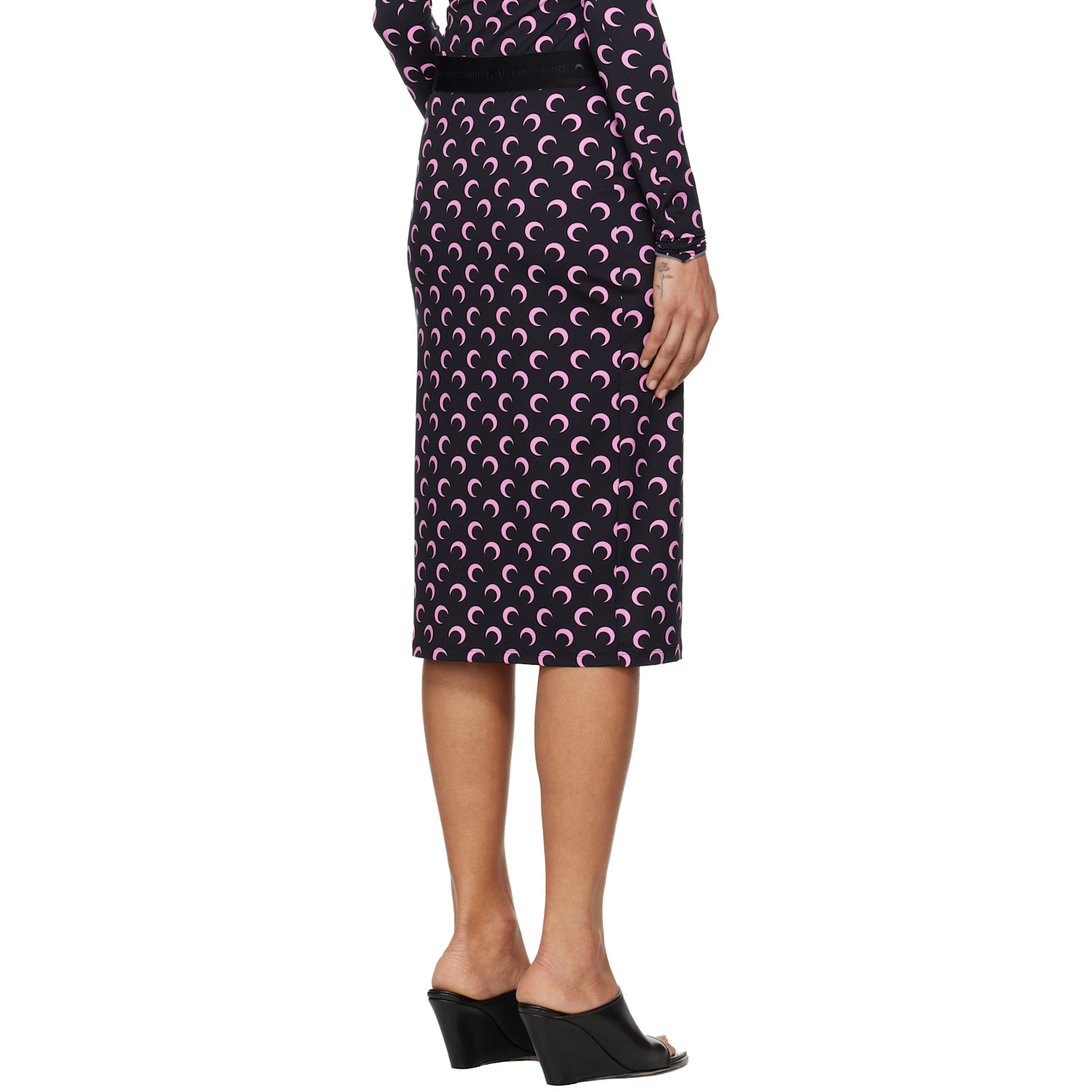  Marine Serre Black Moon Printed Jersey Midi Skirt 