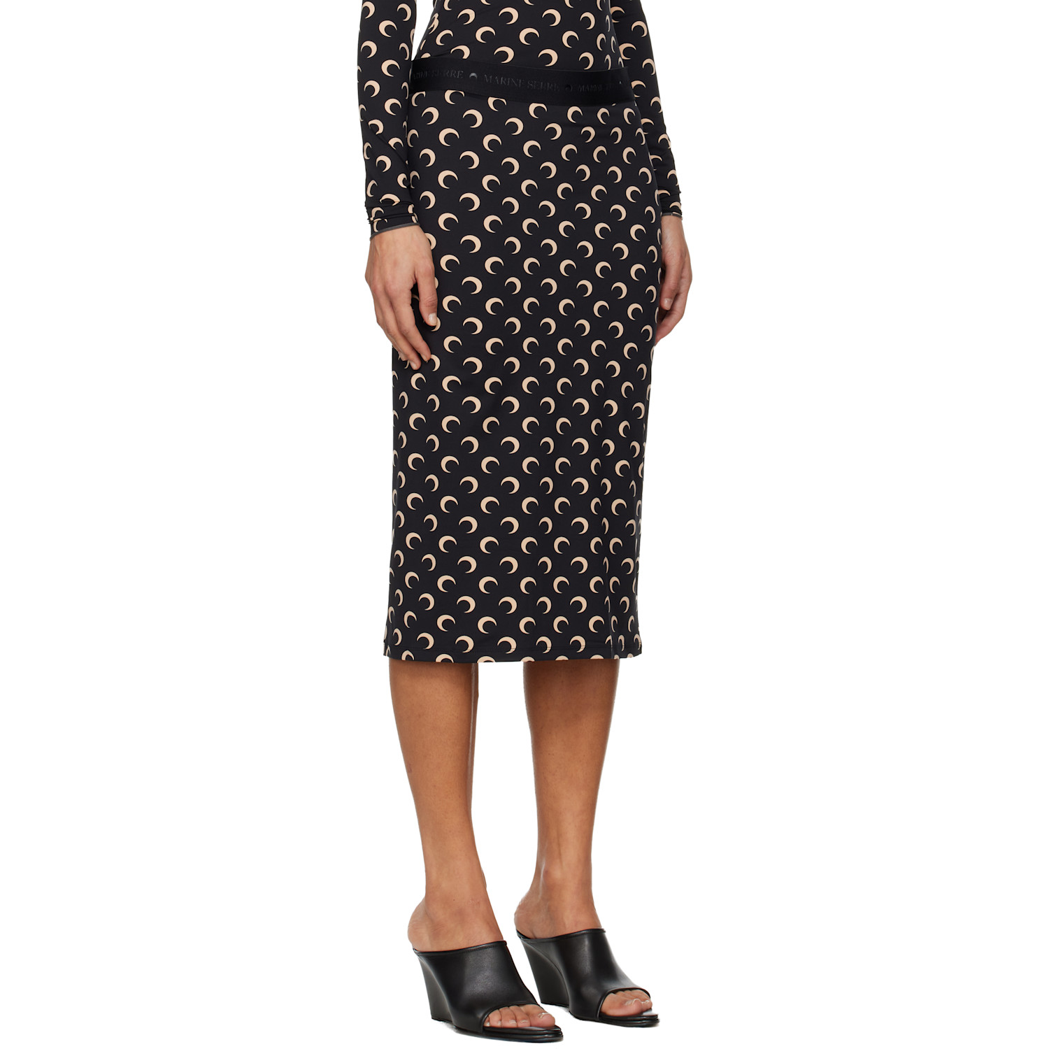  Marine Serre Black Moon Printed Jersey Midi Skirt 