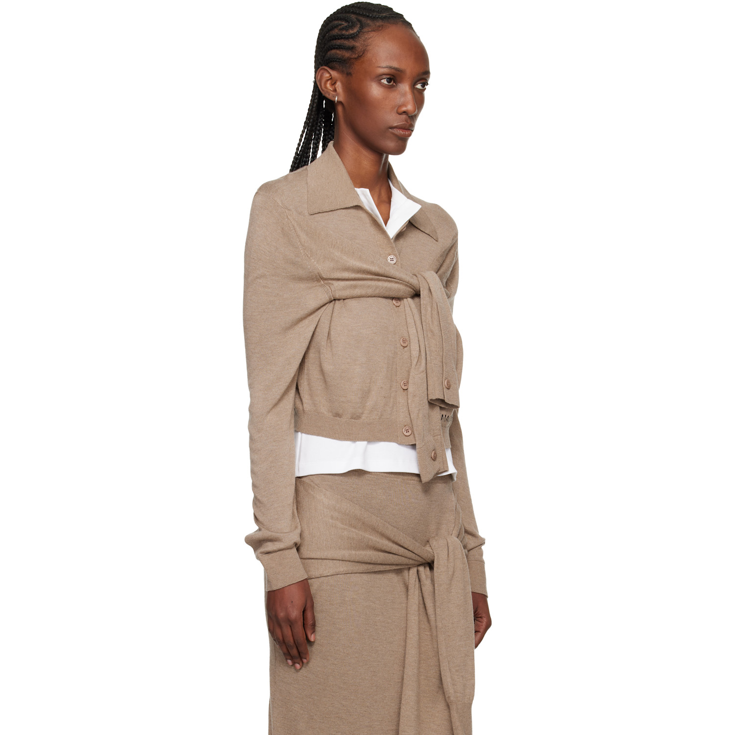  Marine Serre Beige Hybrid Knit Wrapped Cardigan 
