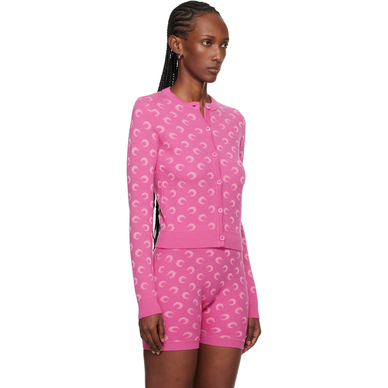  Marine Serre Pink Moon Jacquard Knit Fitted Cardigan 