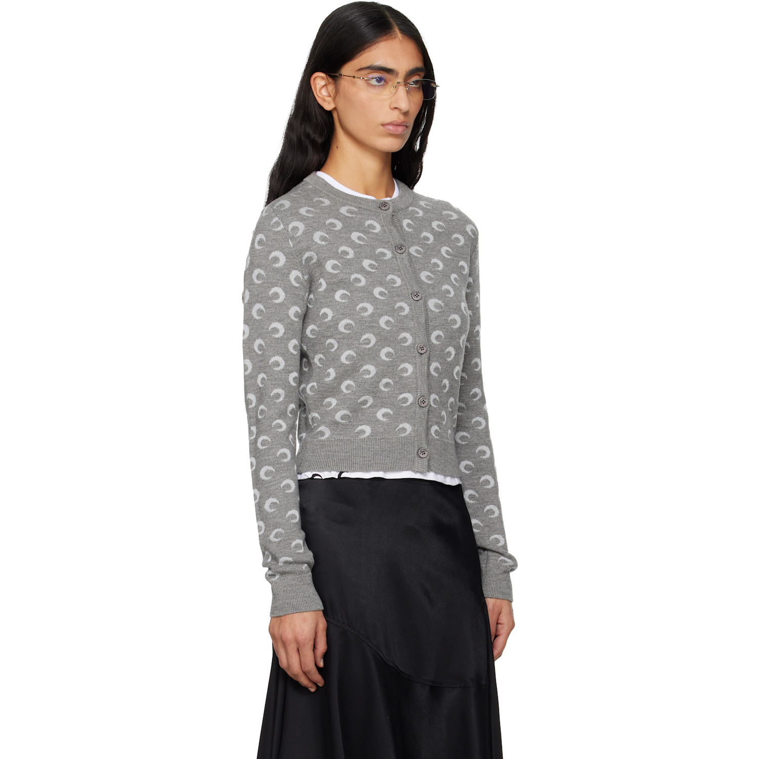  Marine Serre Gray Moon Jacquard Knit Fitted Cardigan 