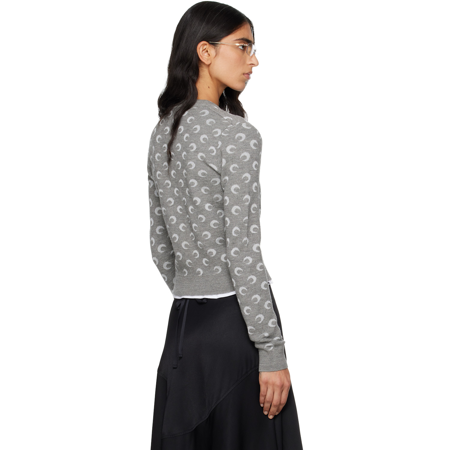  Marine Serre Gray Moon Jacquard Knit Fitted Cardigan 