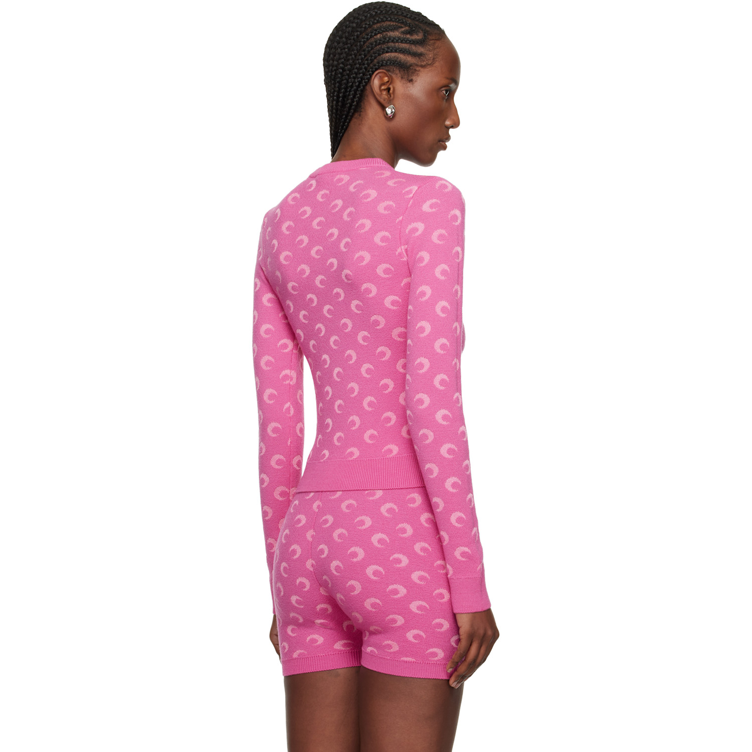  Marine Serre Pink Moon Jacquard Knit Fitted Crewneck Sweater 