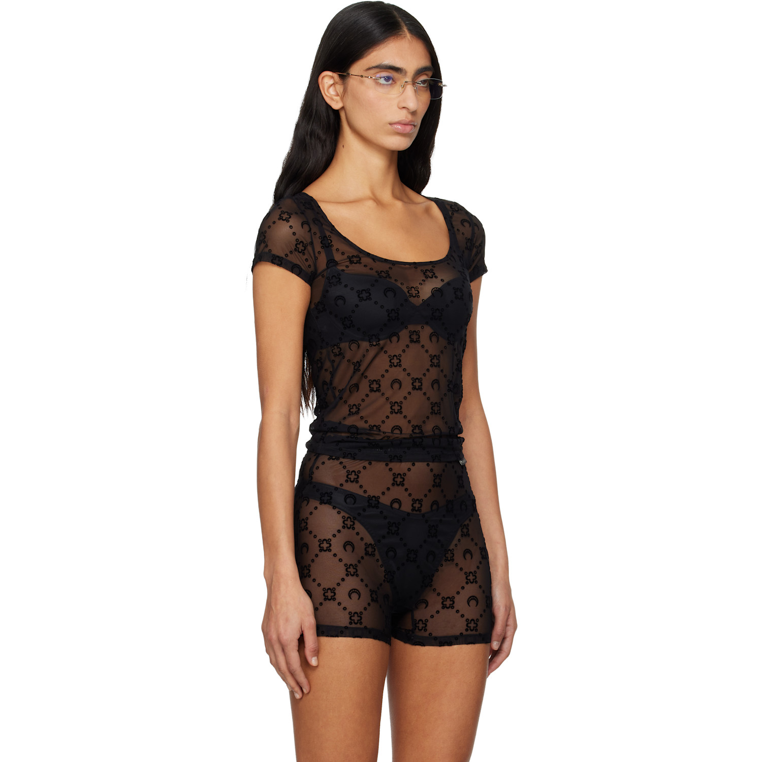  Marine Serre Black Recycled Mesh Flock T-shirt 
