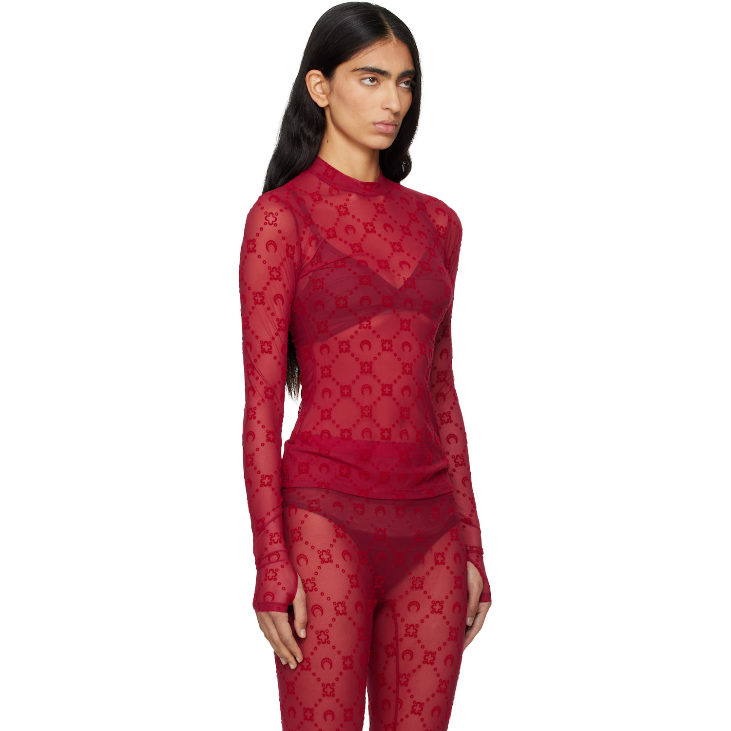  Marine Serre Red Moonogram Mesh Flock T-shirt 