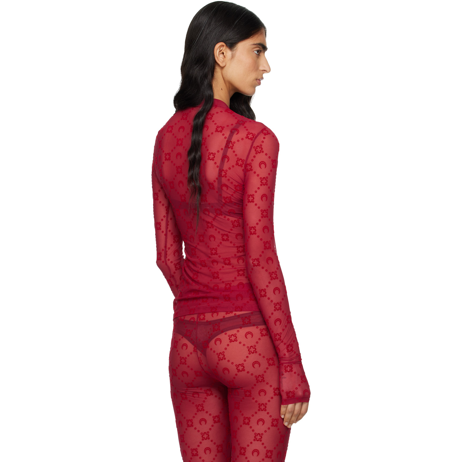  Marine Serre Red Moonogram Mesh Flock T-shirt 