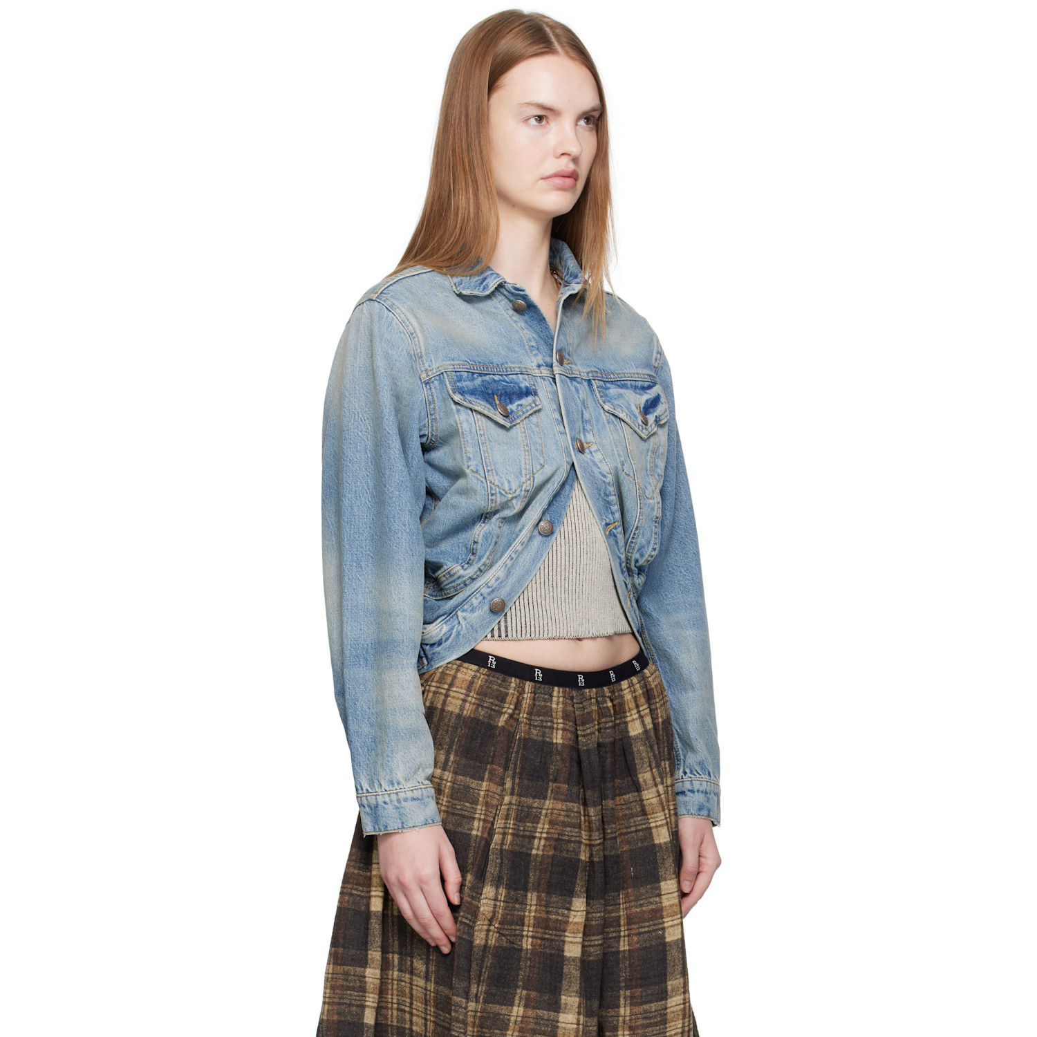  R13 Blue Wrap Around Denim Trucker Jacket 