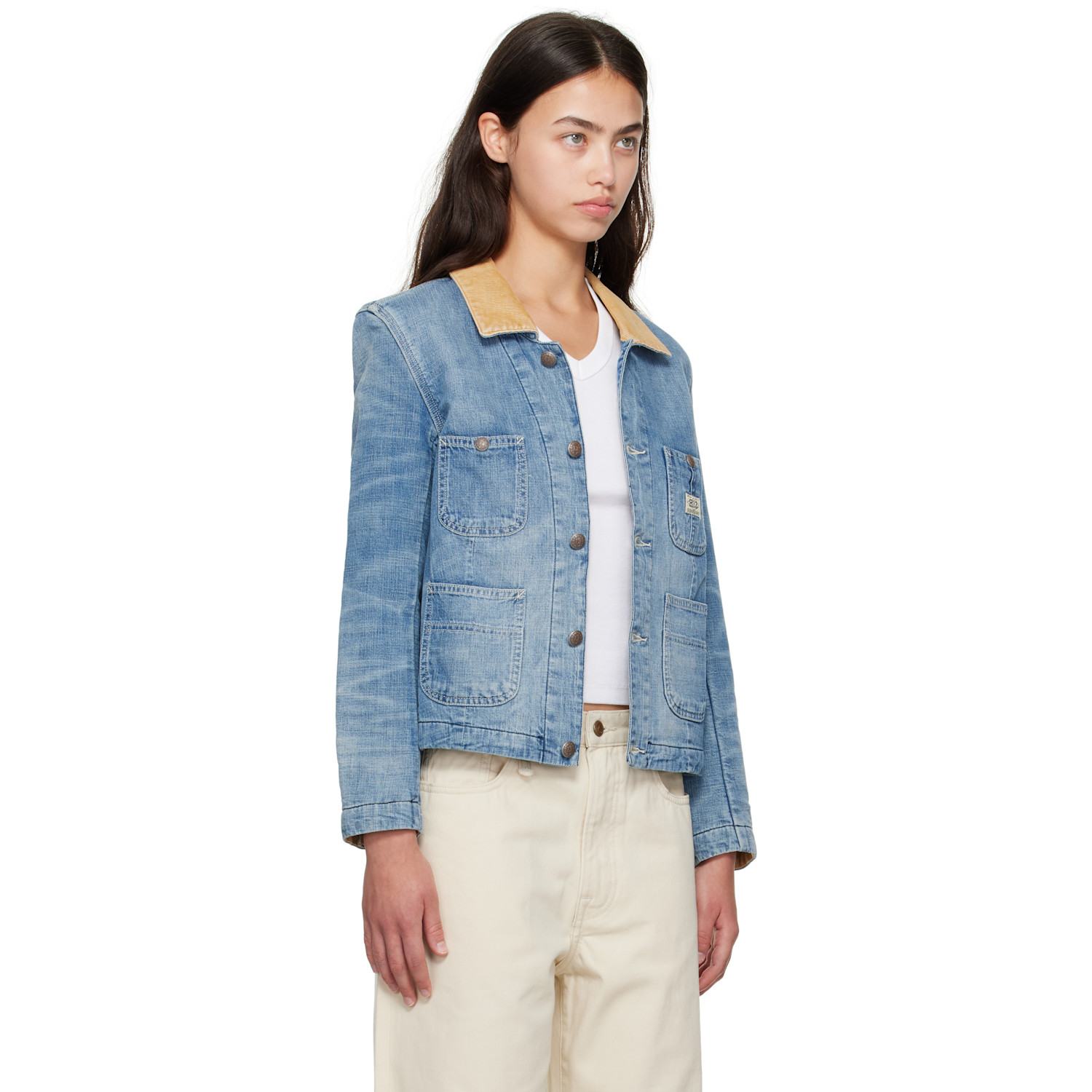  R13 Blue Cropped Denim Chore Jacket 
