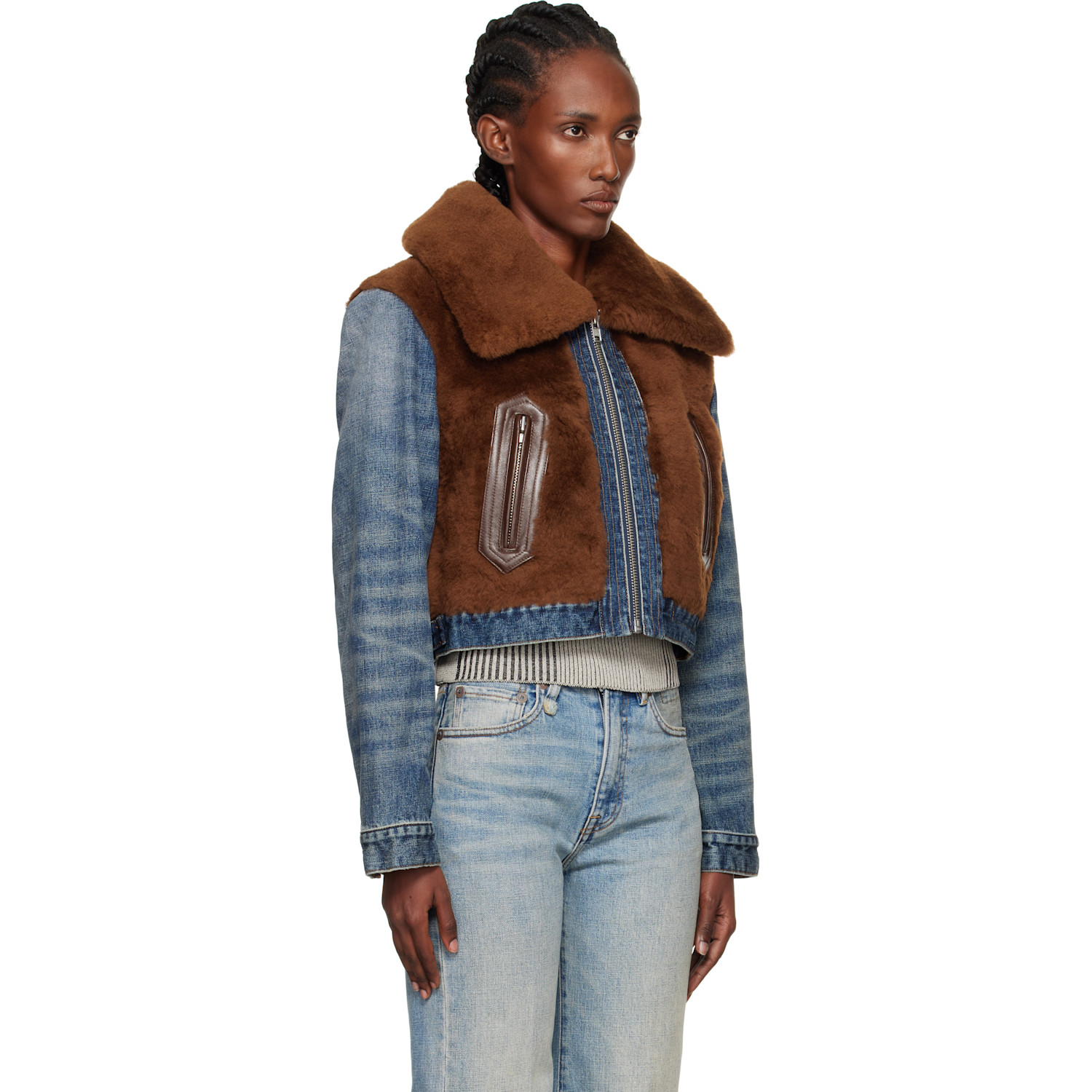  R13 Brown & Blue 'denim Fur' Jacket 