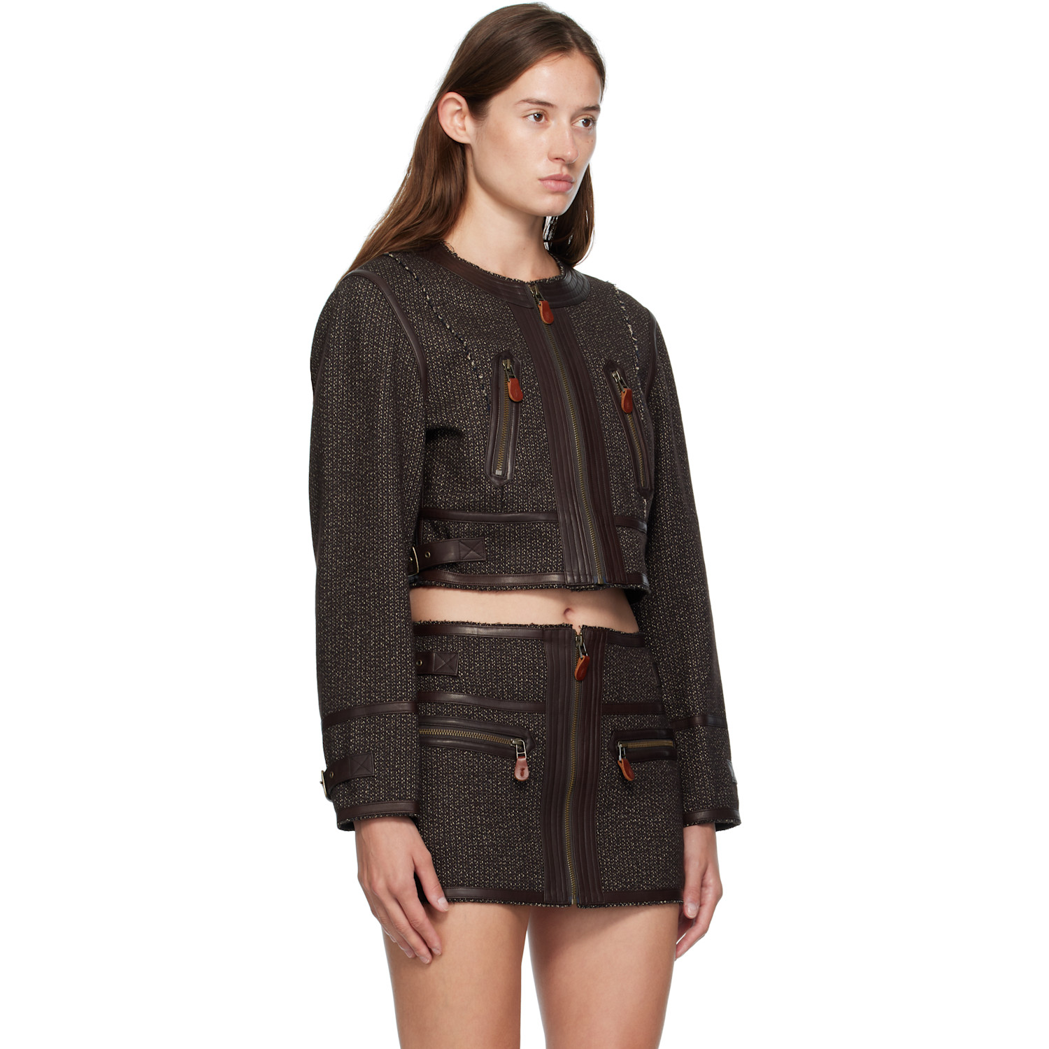  R13 Brown Stitch Details Crewneck Jacket 