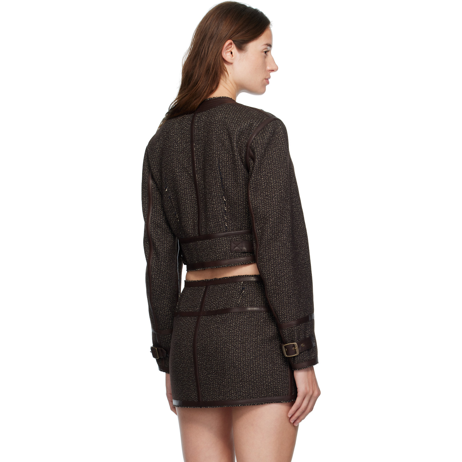  R13 Brown Stitch Details Crewneck Jacket 
