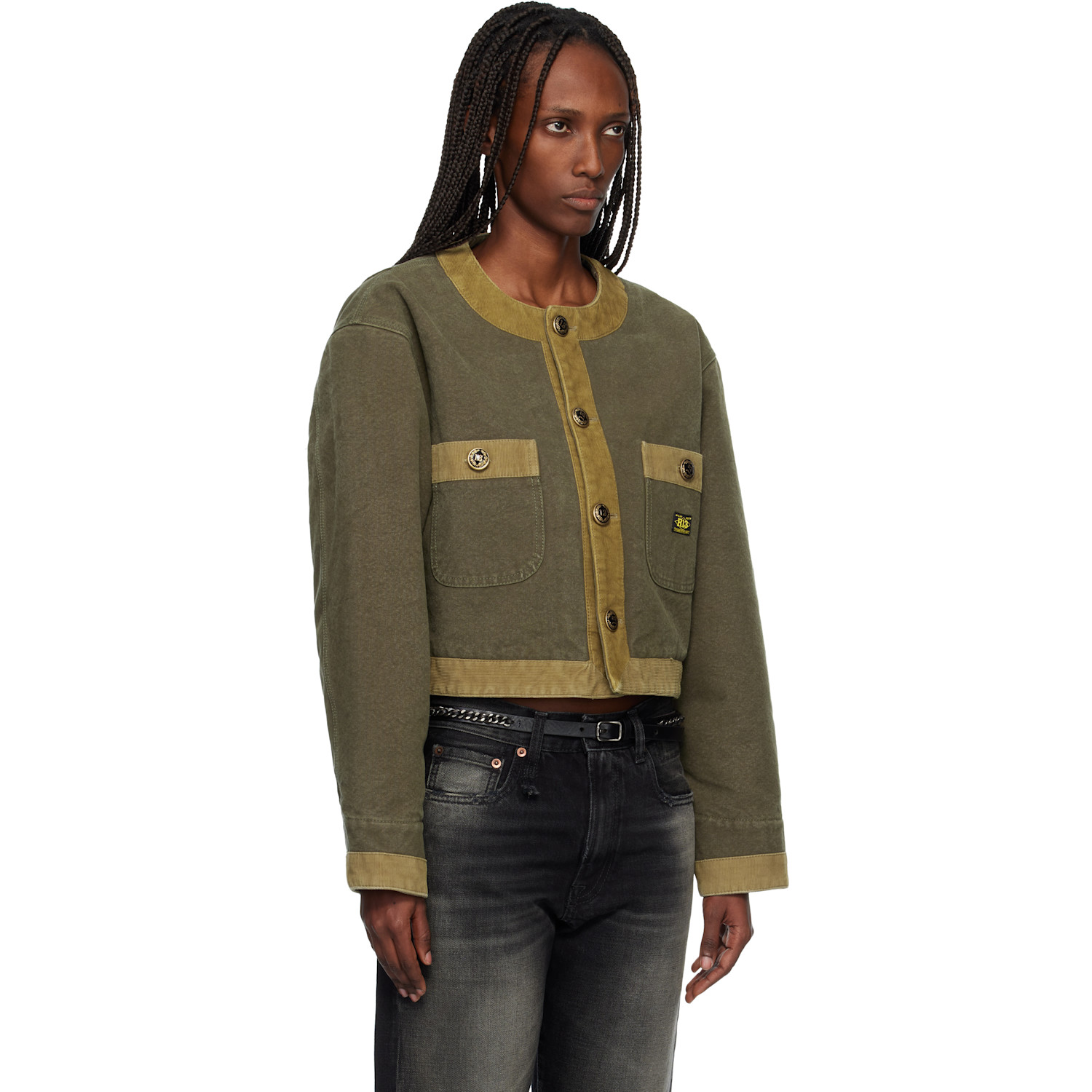 R13 Khaki Cord Trimmed Cropped Chore Jacket 