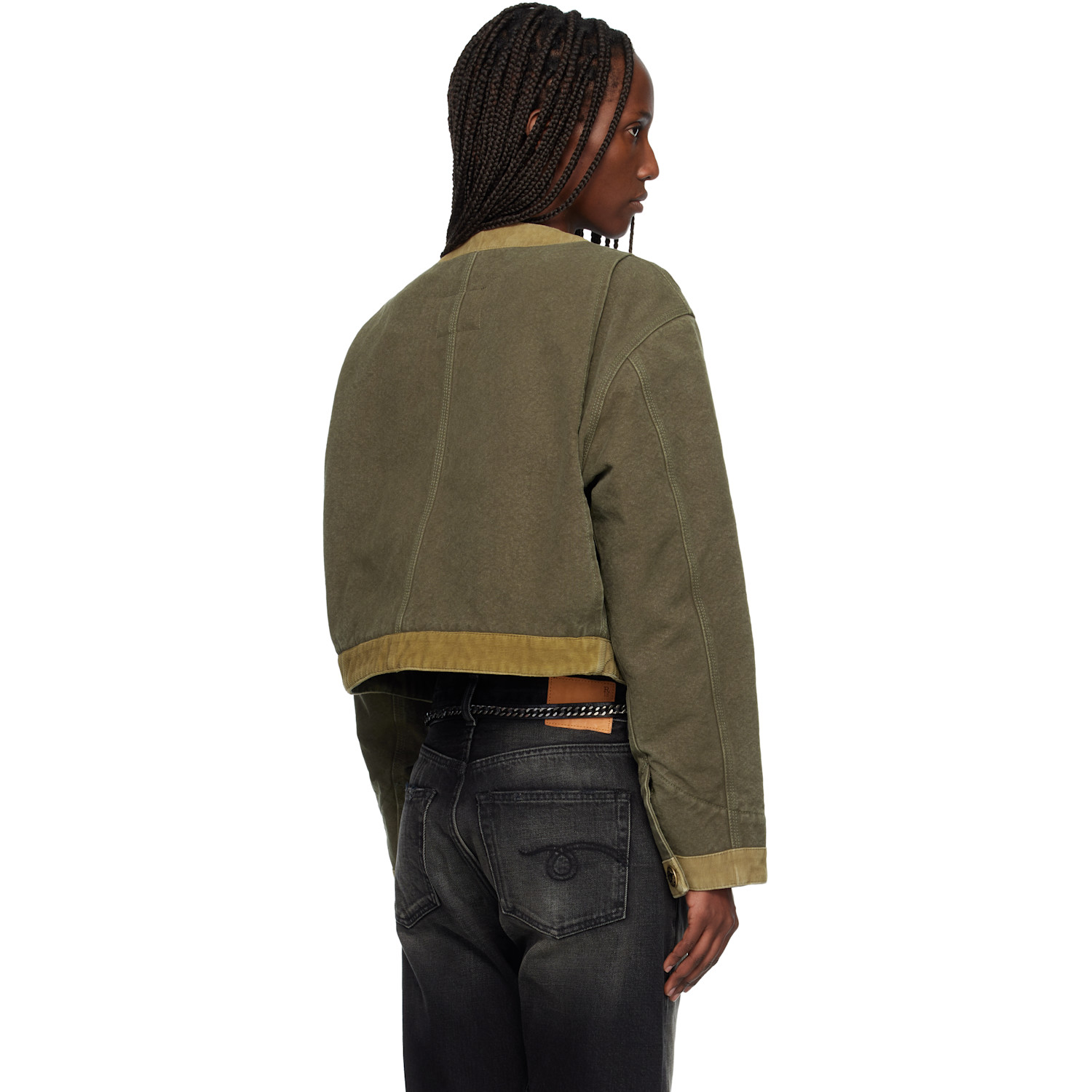  R13 Khaki Cord Trimmed Cropped Chore Jacket 