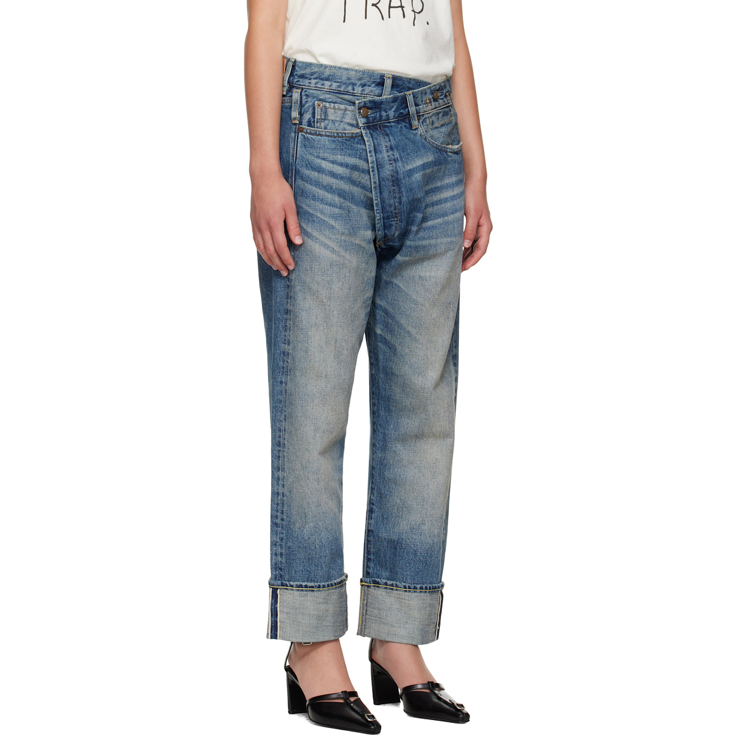  R13 Blue Cuffed Crossover Jeans 