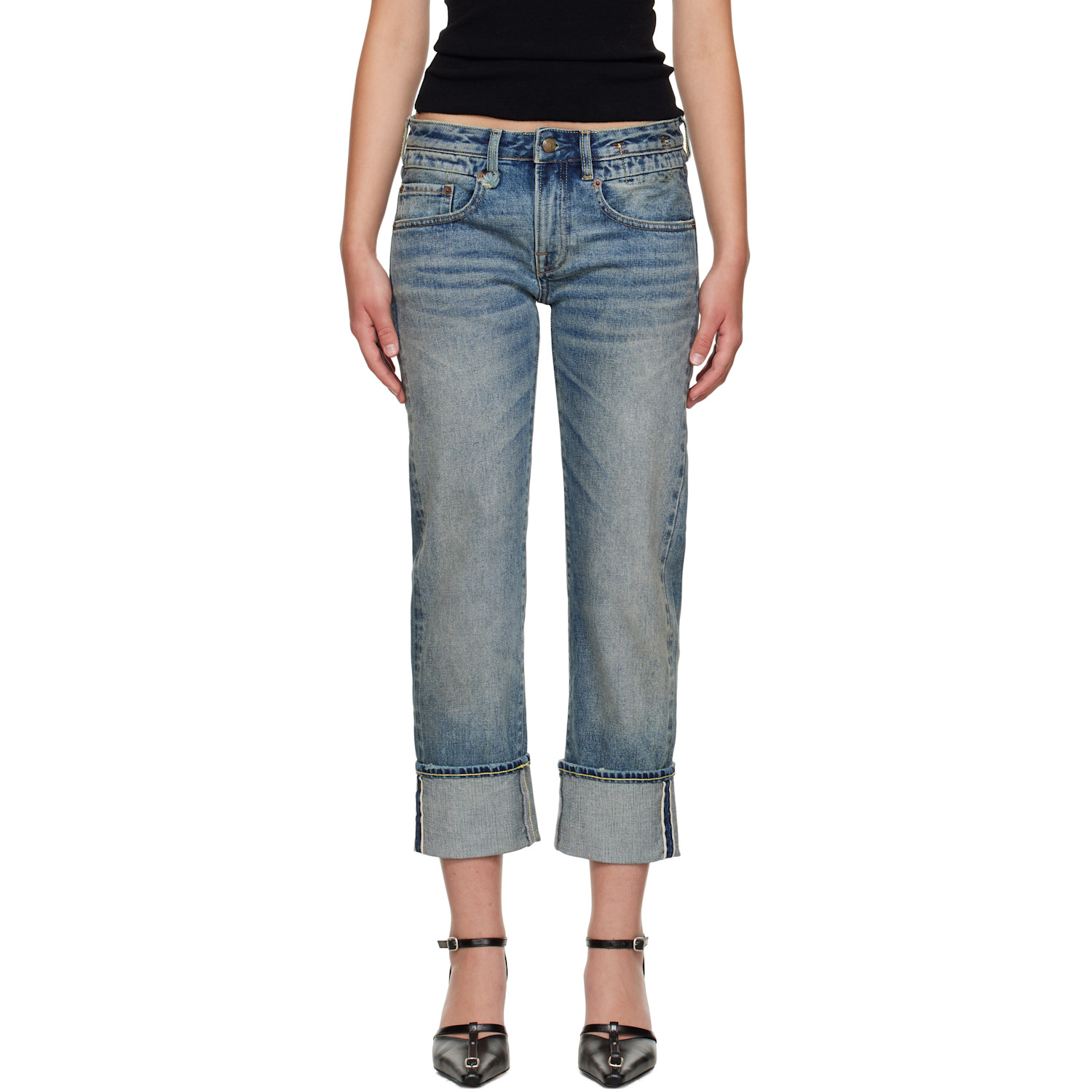 R13 Blue Cuffed Boy Straight Jeans