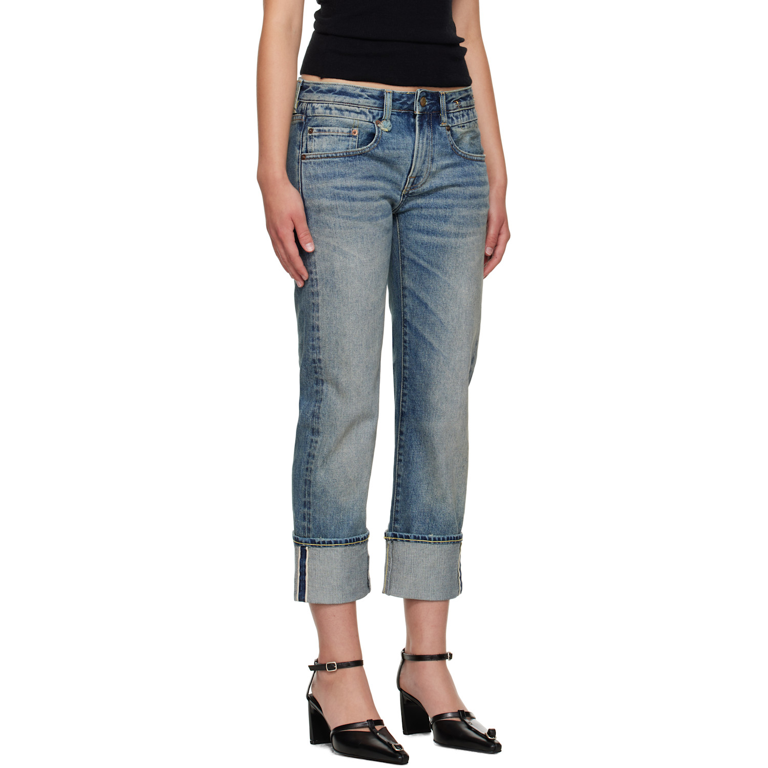  R13 Blue Cuffed Boy Straight Jeans 