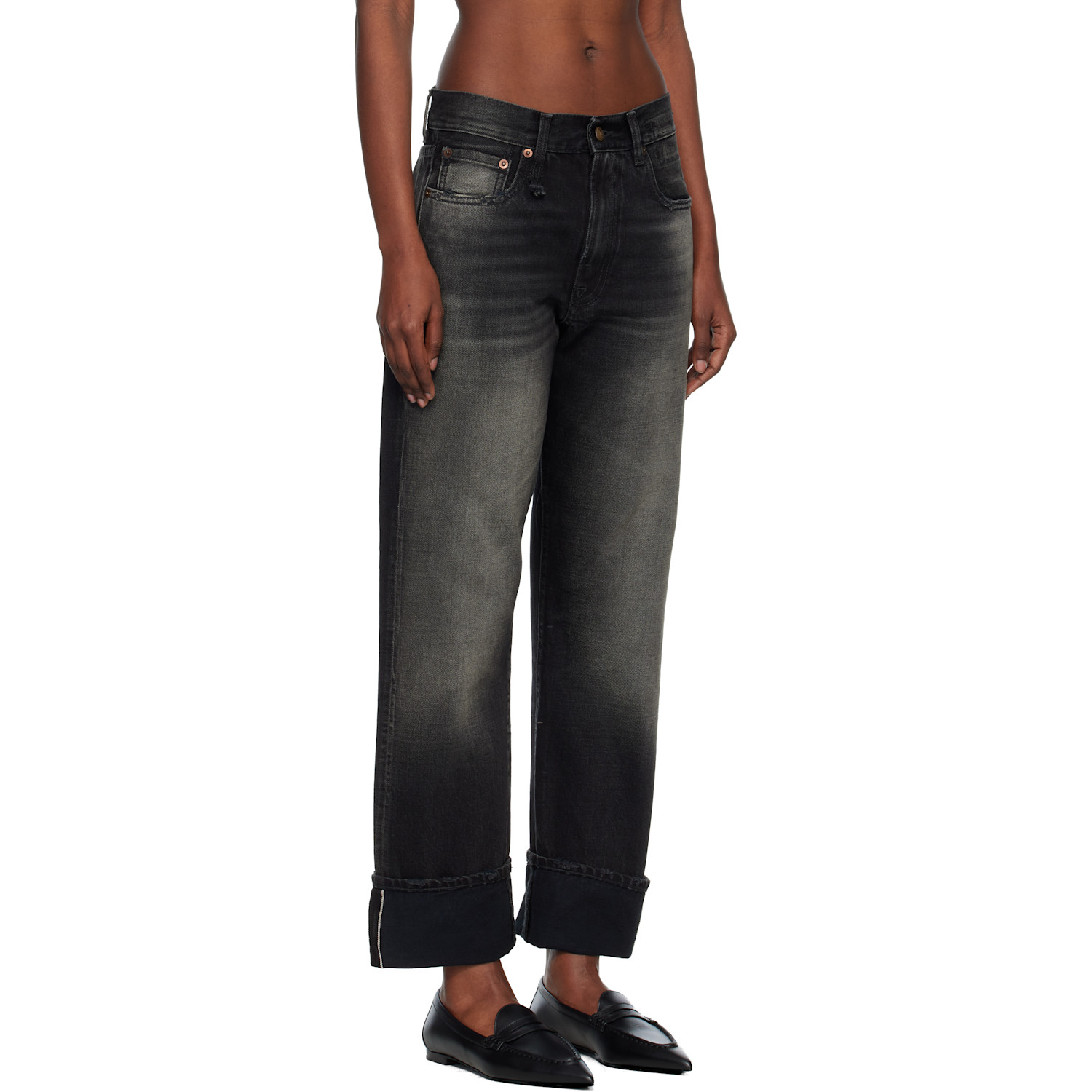  R13 Black Cuffed Boyfriend Jeans 
