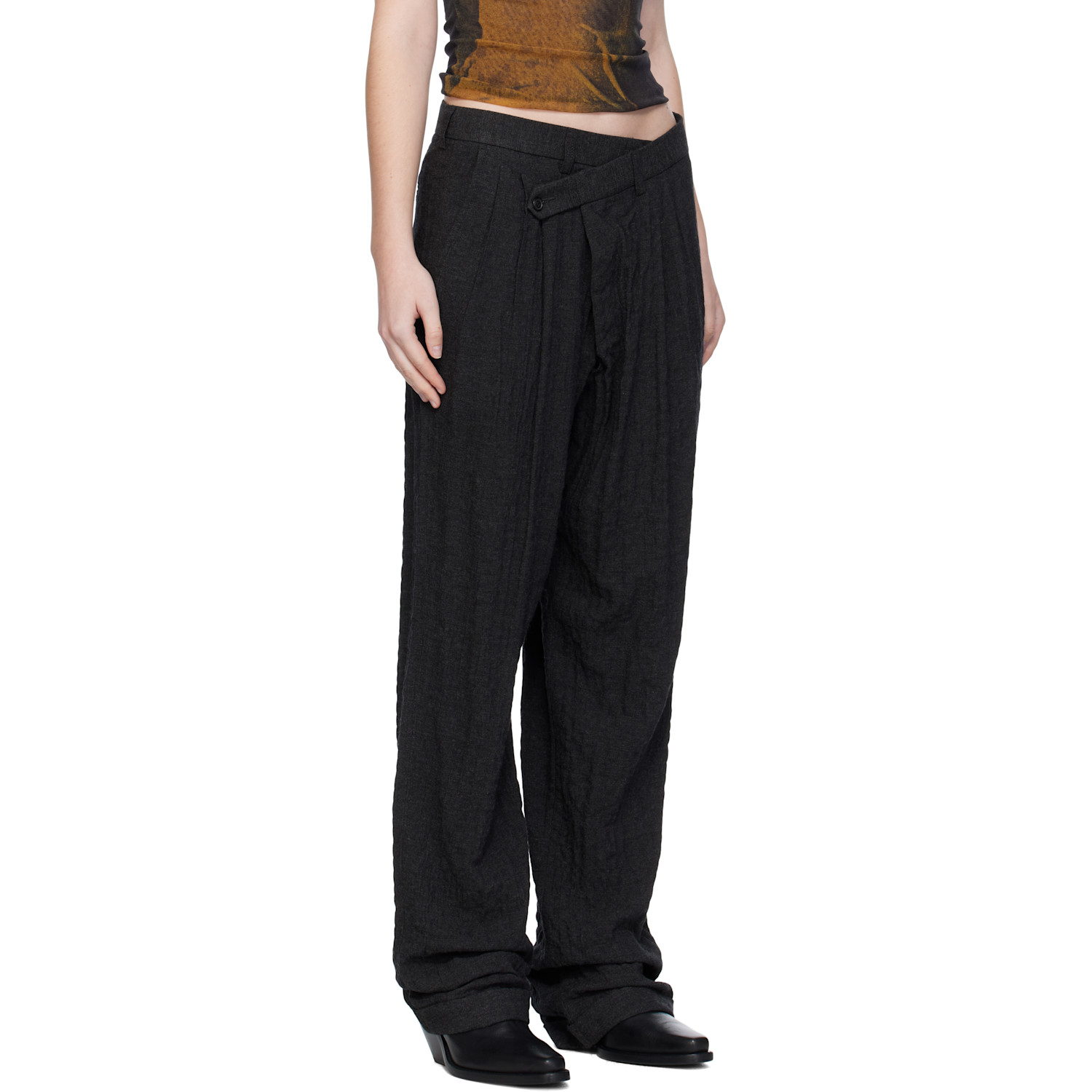  R13 Black Triple Pleat Crossover Trousers 