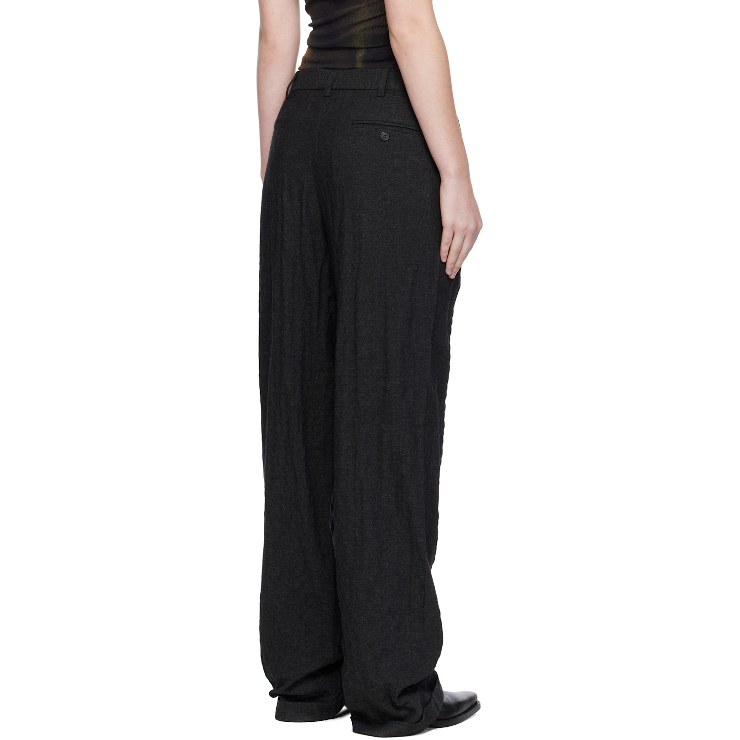  R13 Black Triple Pleat Crossover Trousers 