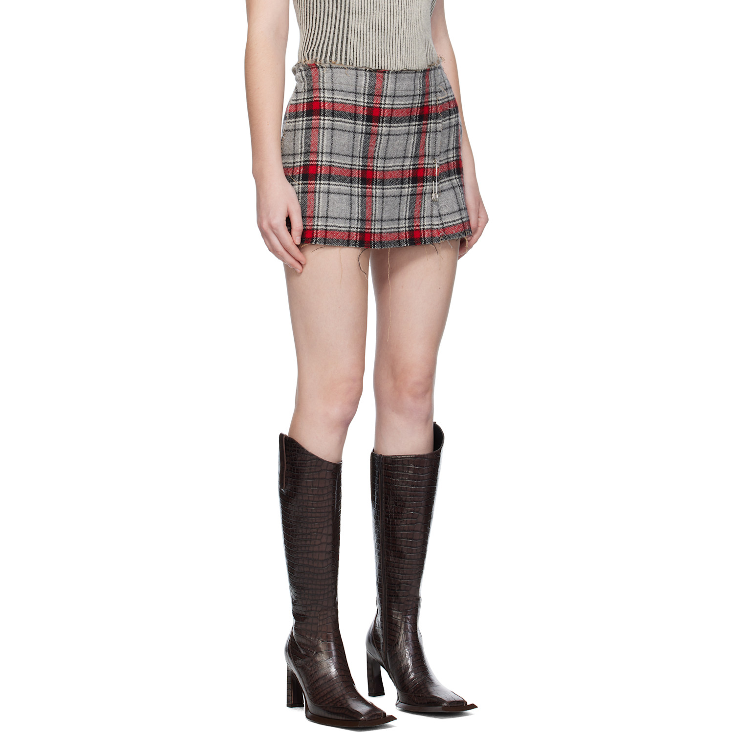  R13 Red & Gray Raw Cut Reversible Miniskirt 