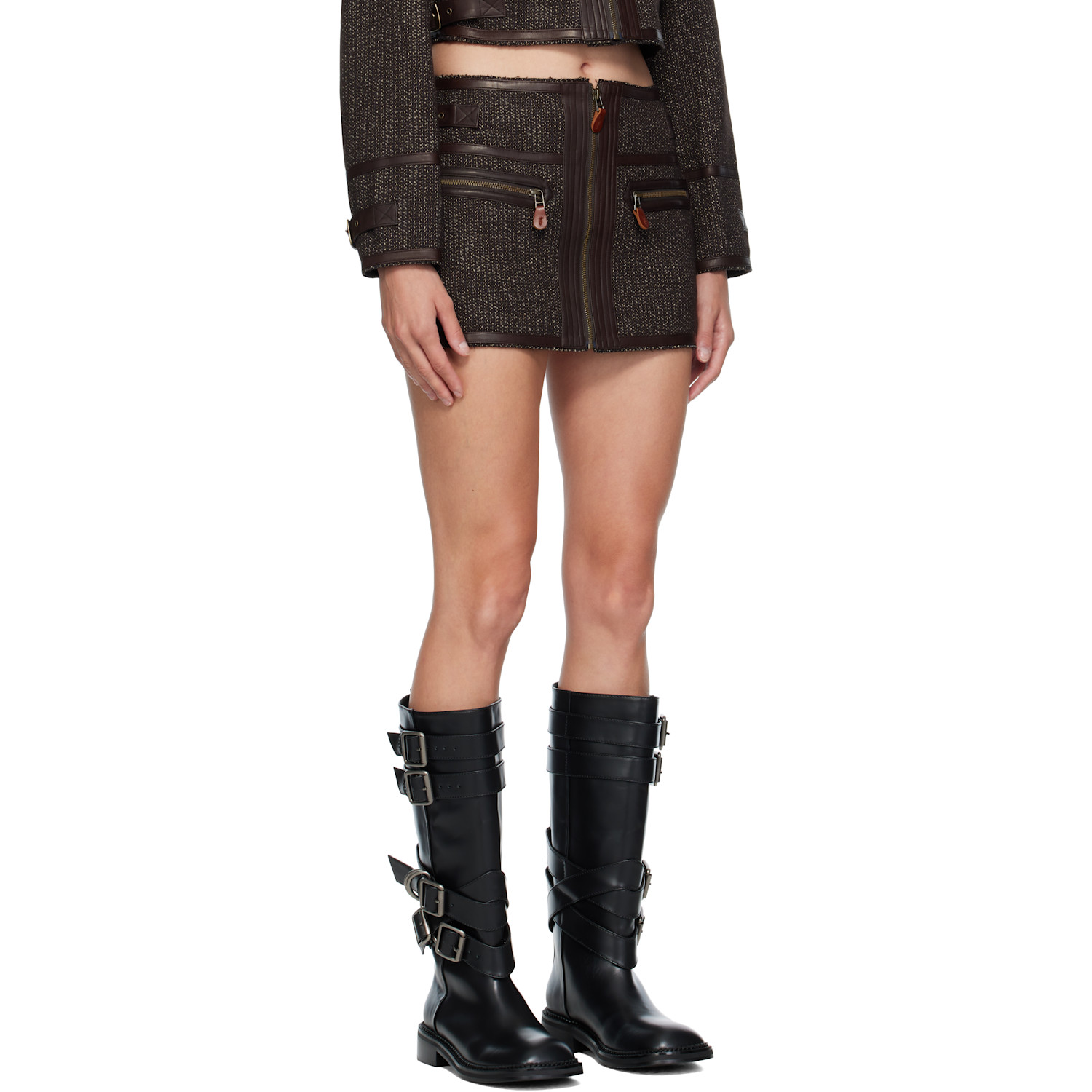  R13 Brown Stitched Details Miniskirt 