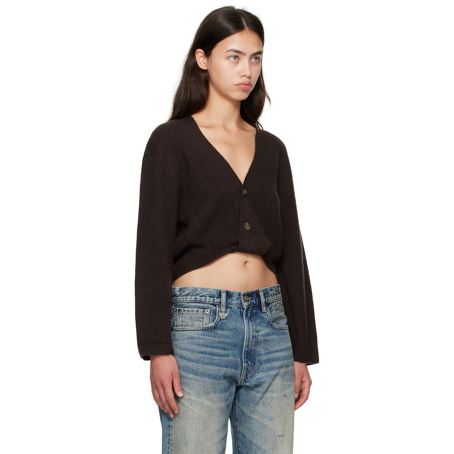  R13 Brown Twisted Front Ribbed Cardigan 