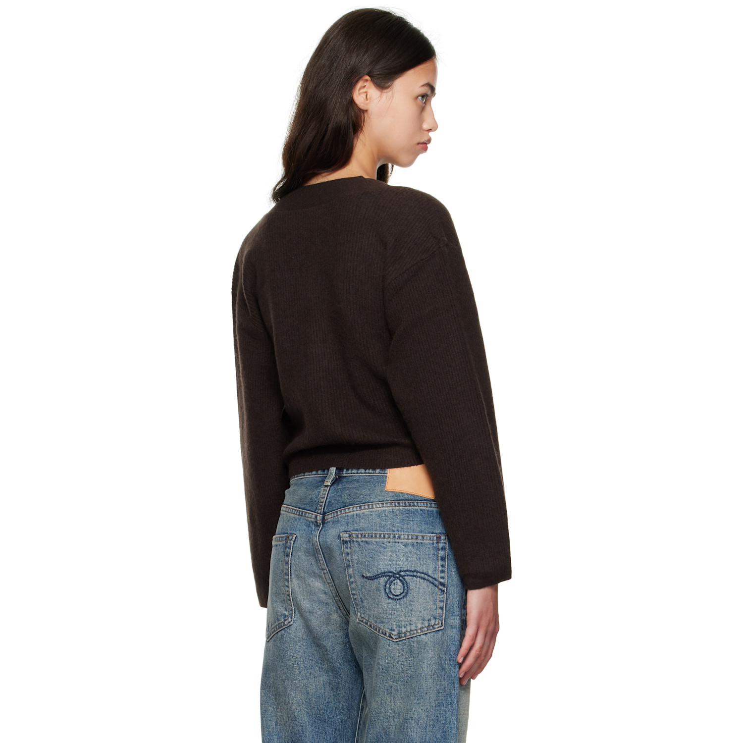  R13 Brown Twisted Front Ribbed Cardigan 