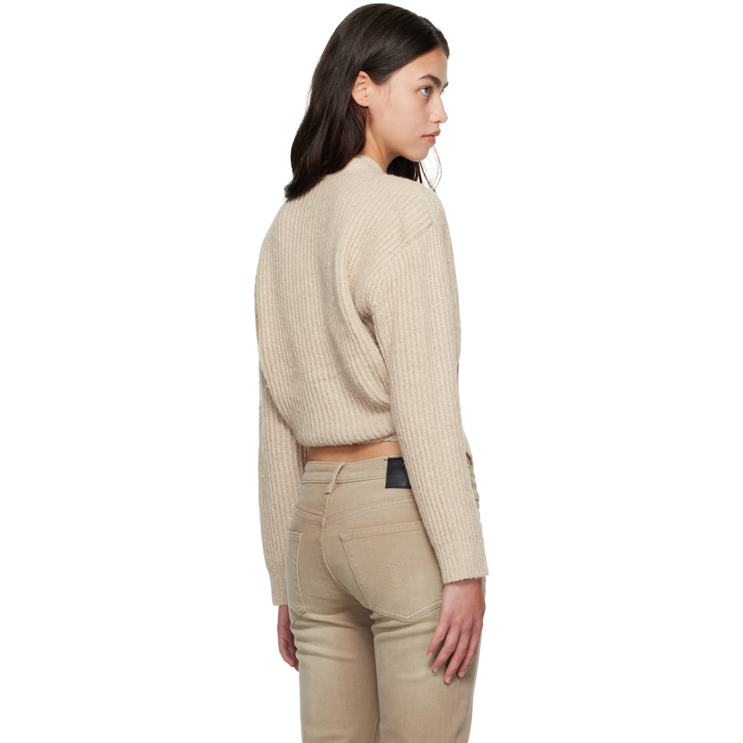  R13 Beige Split Hem Ribbed Cardigan 