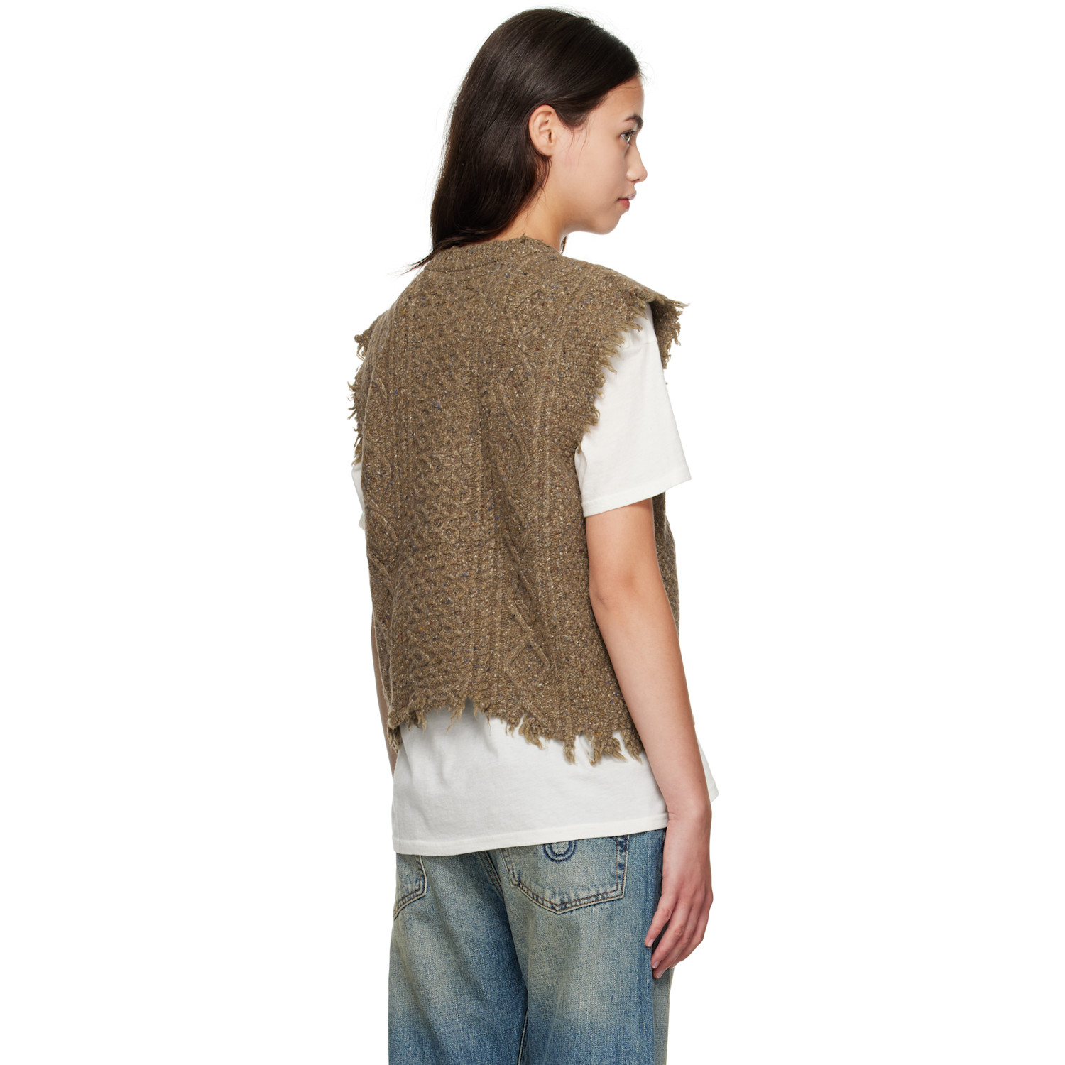  R13 Brown Wool Boyfriend Cable Sweater Vest 