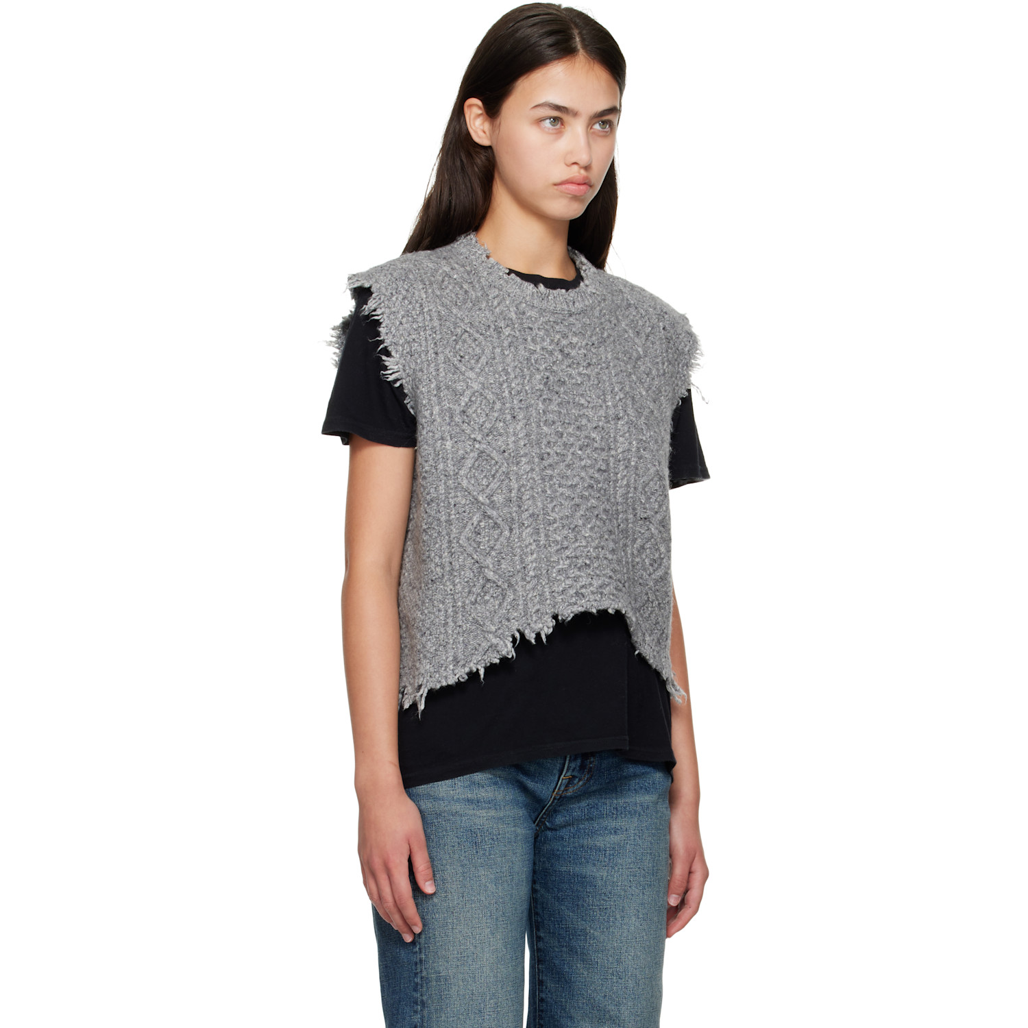  R13 Gray Wool Boyfriend Cable Sweater Vest 