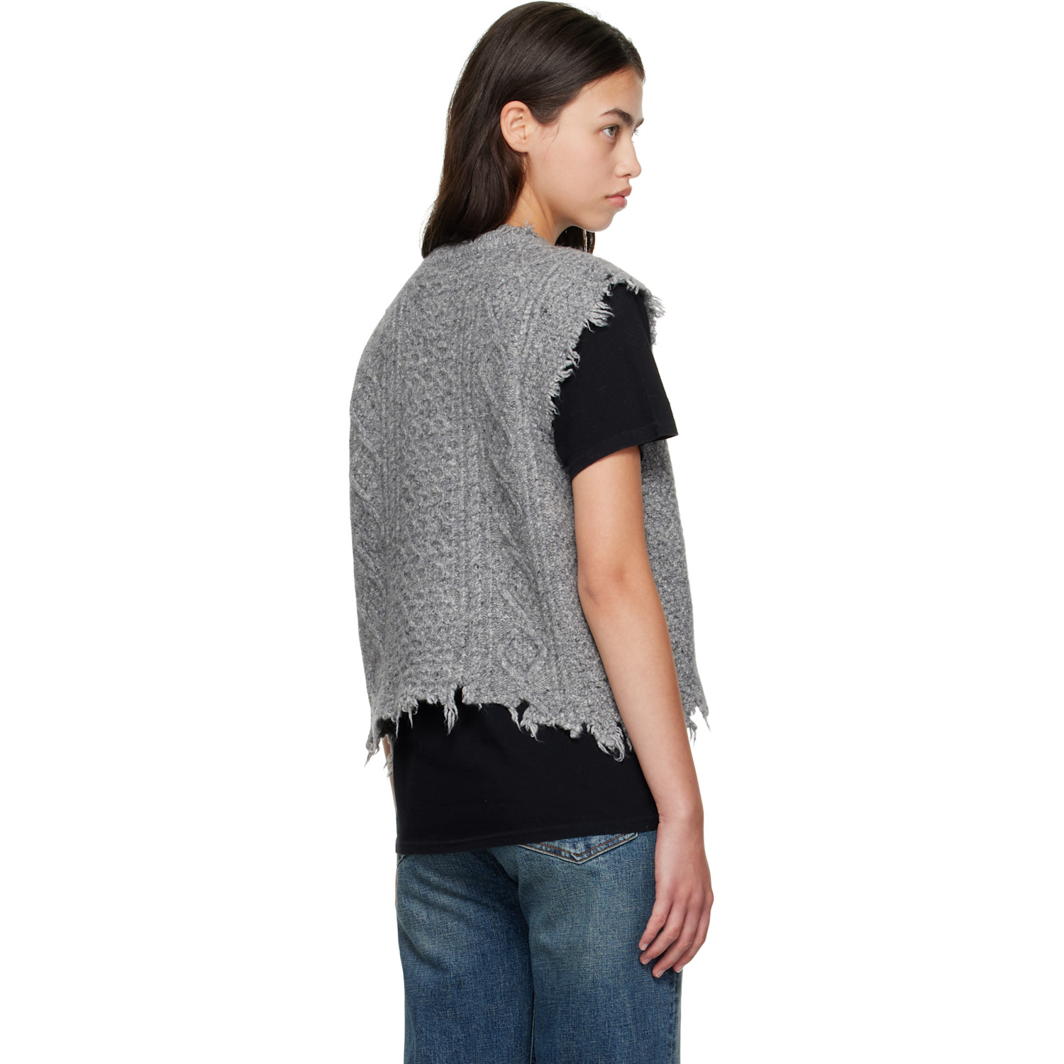  R13 Gray Wool Boyfriend Cable Sweater Vest 