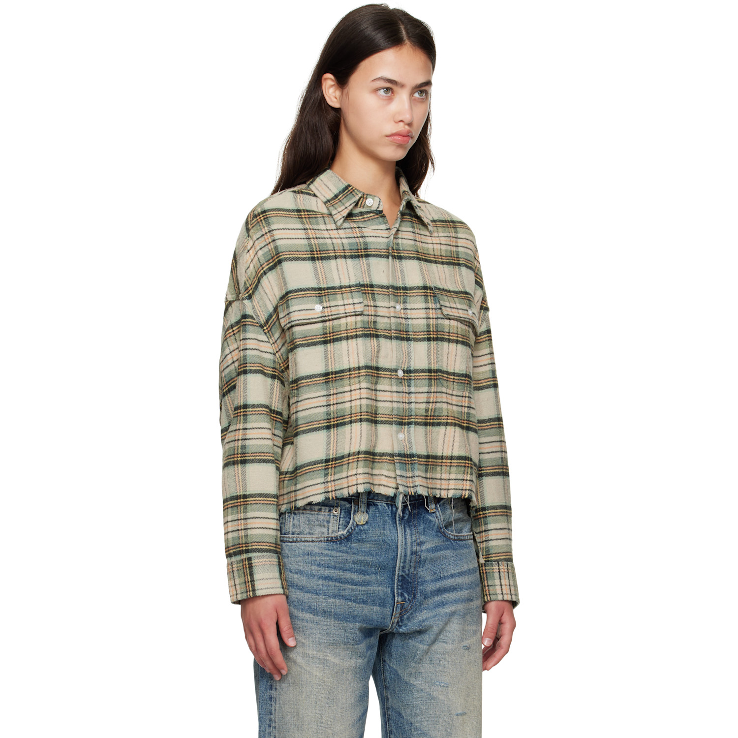  R13 Beige & Green Cropped Work Shirt 