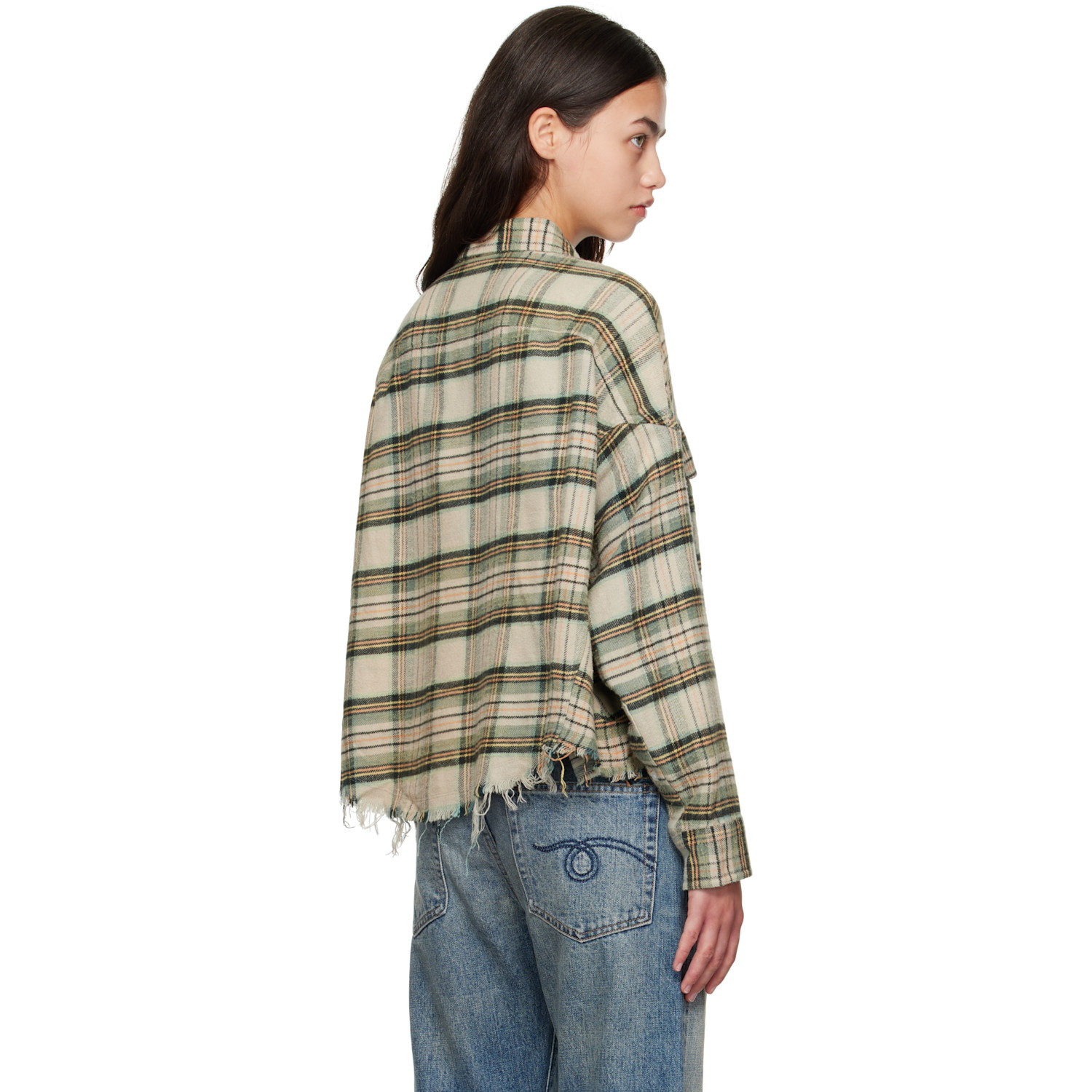  R13 Beige & Green Cropped Work Shirt 