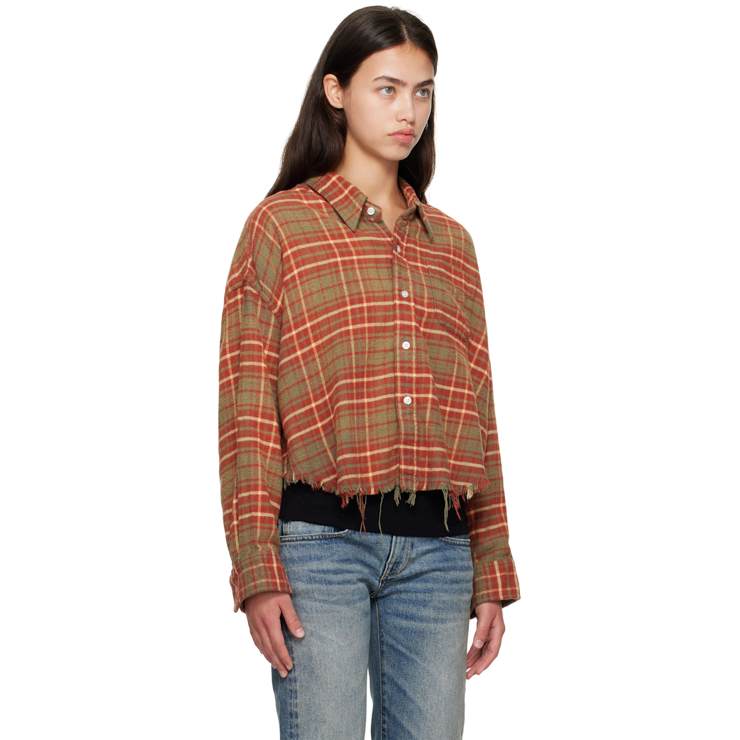  R13 Orange & Khaki Drop Neck Cropped Shirt 