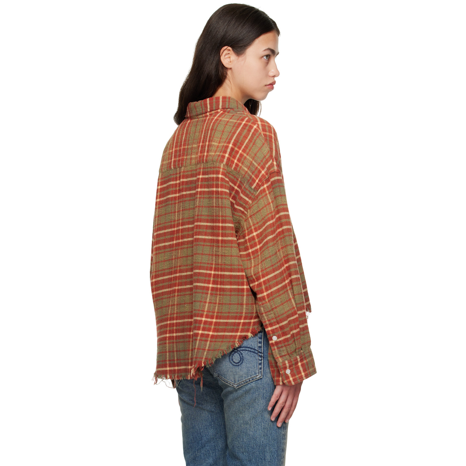  R13 Orange & Khaki Drop Neck Cropped Shirt 