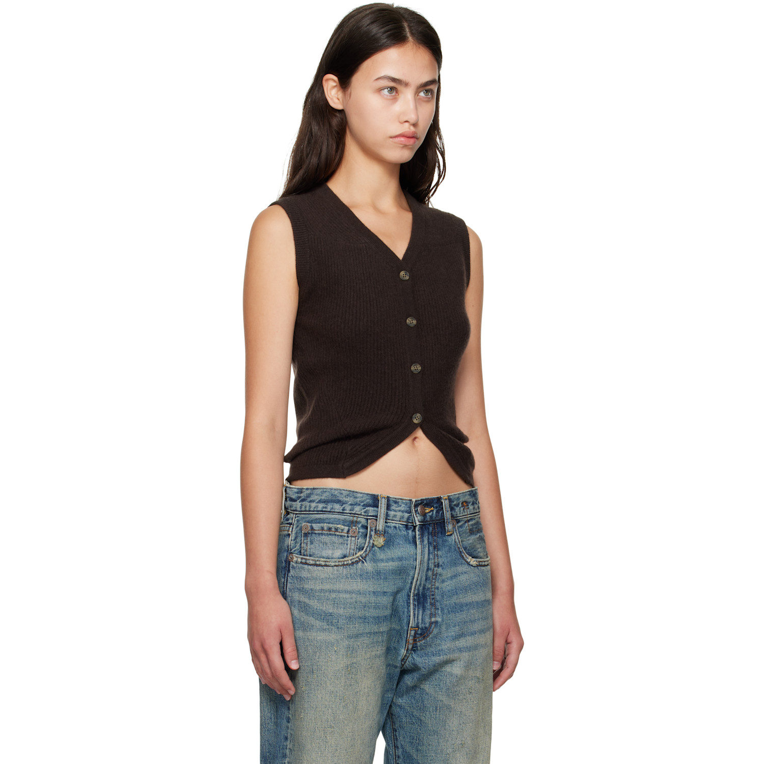 R13 Brown Ribbed Wrap Around Vest 