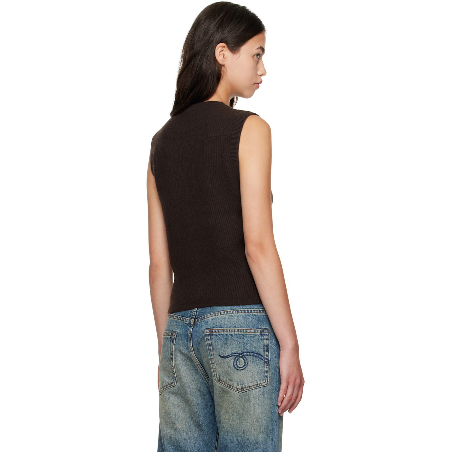  R13 Brown Ribbed Wrap Around Vest 