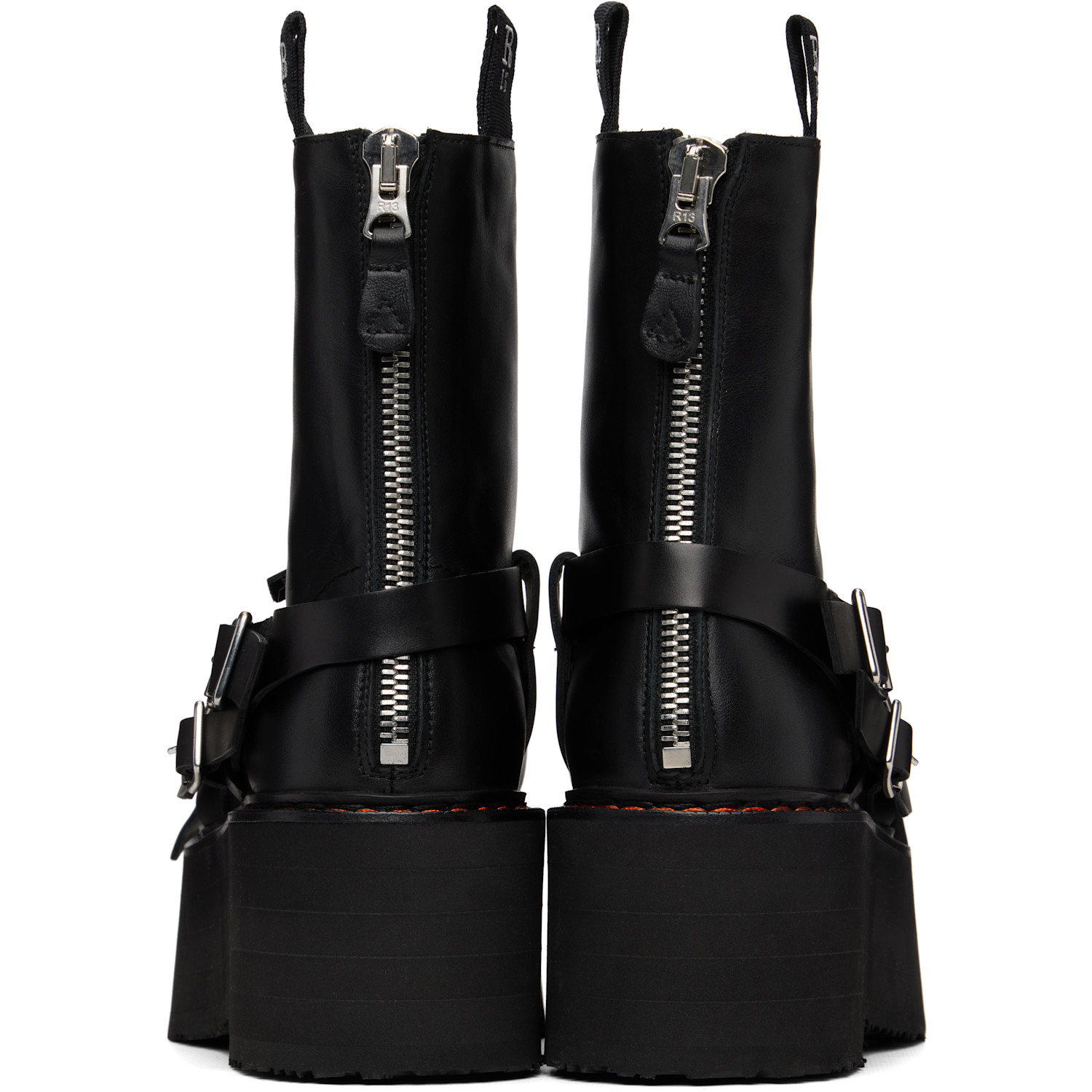  R13 Black Strapped Double Stack Boots 