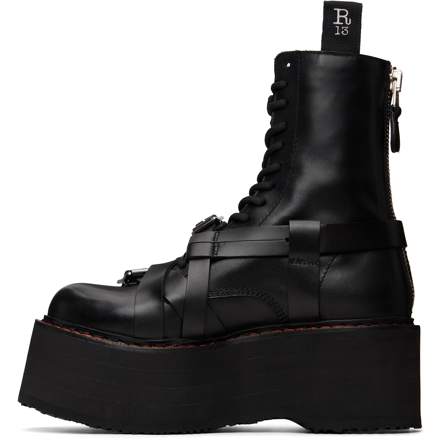  R13 Black Strapped Double Stack Boots 