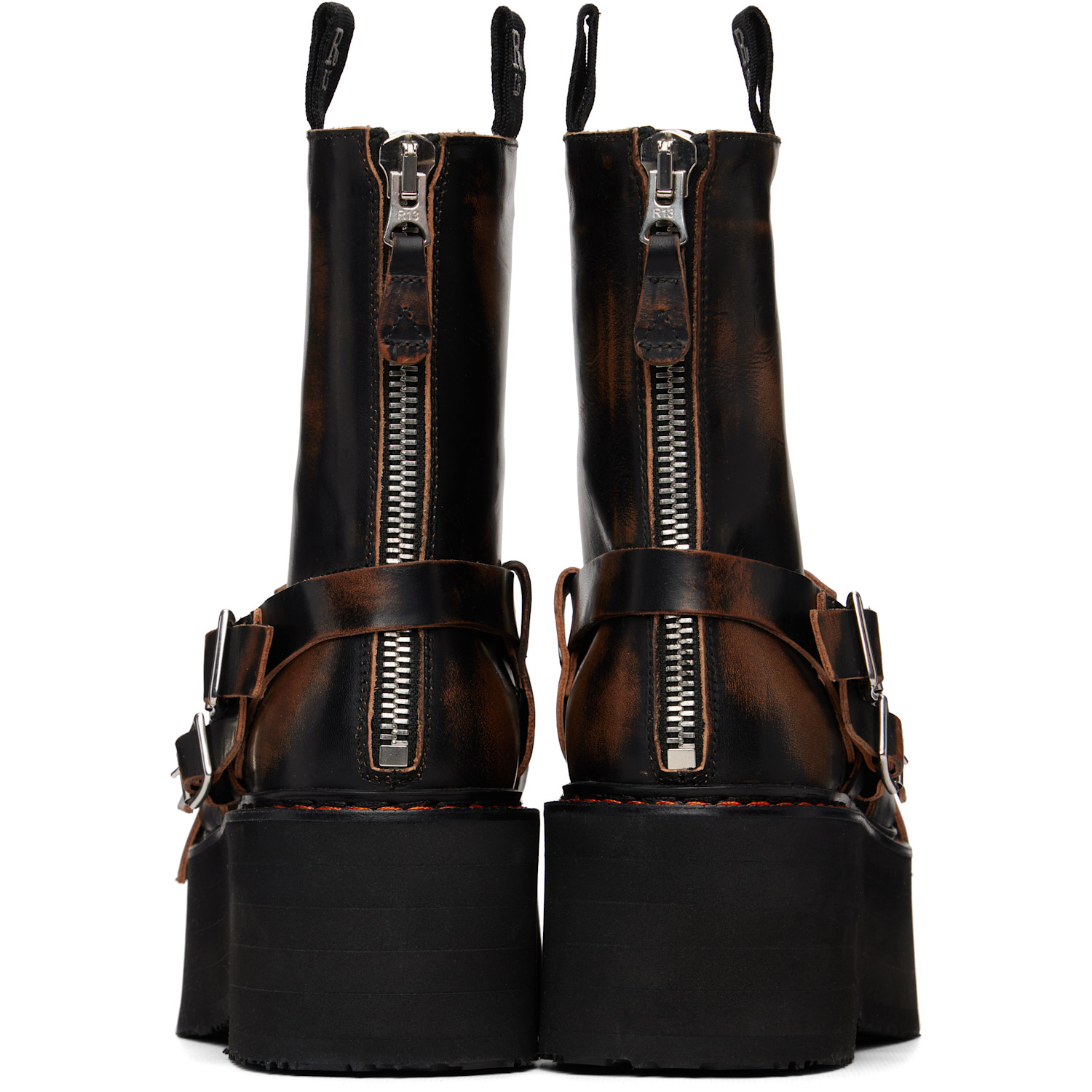  R13 Black Strapped Double Stack Boots 